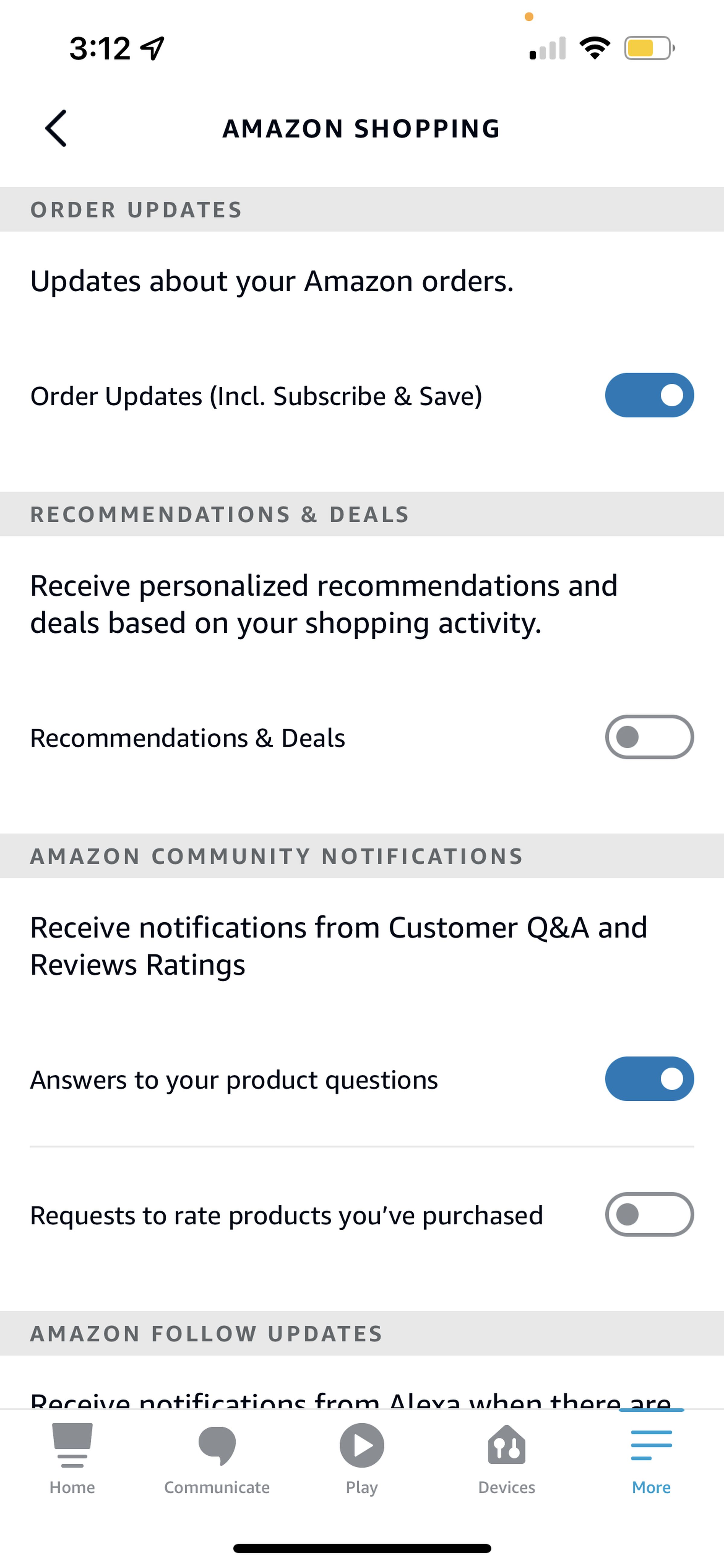 Further down that same Amazon Shopping page are more options for asking the voice assistant to stay quiet.