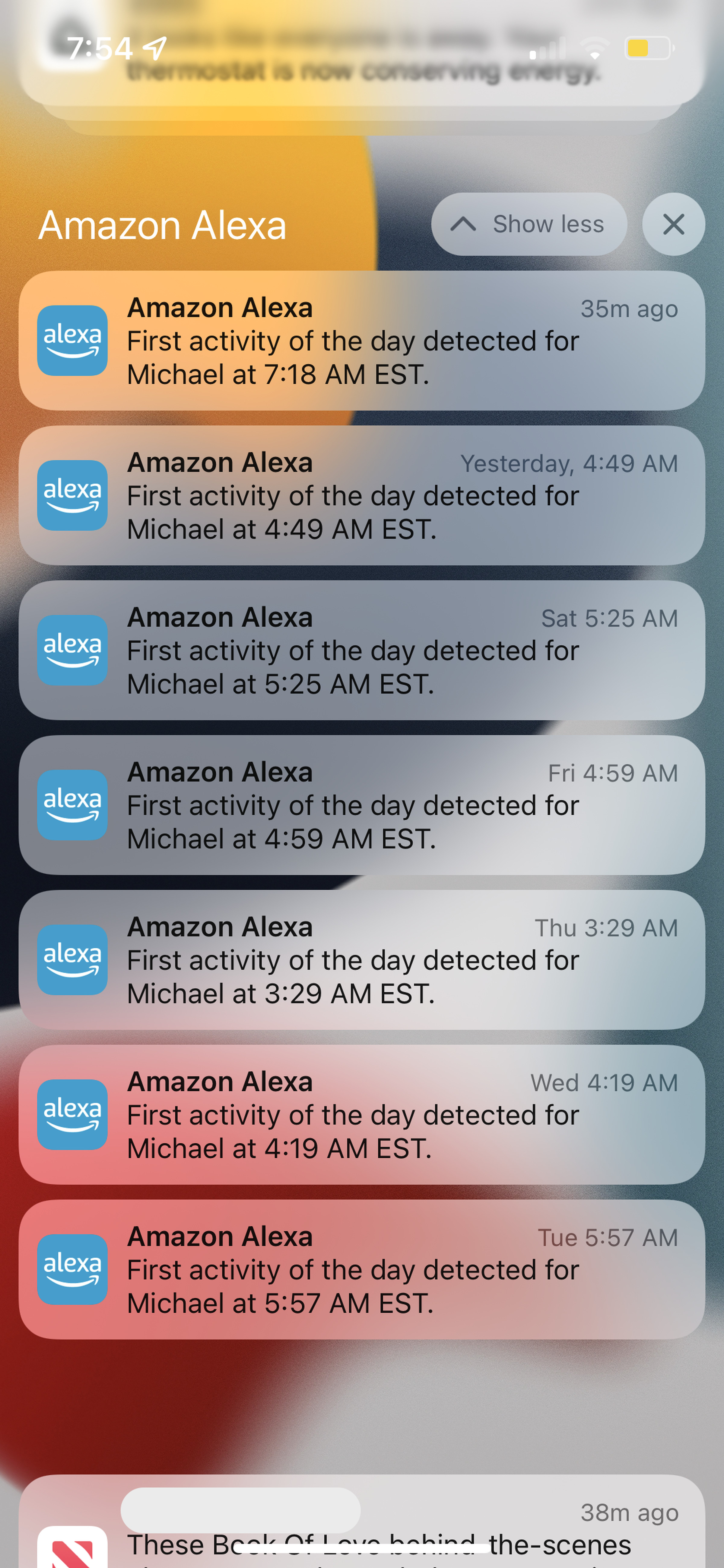 Alexa Together'ın gönderdiği etkinlik uyarıları.