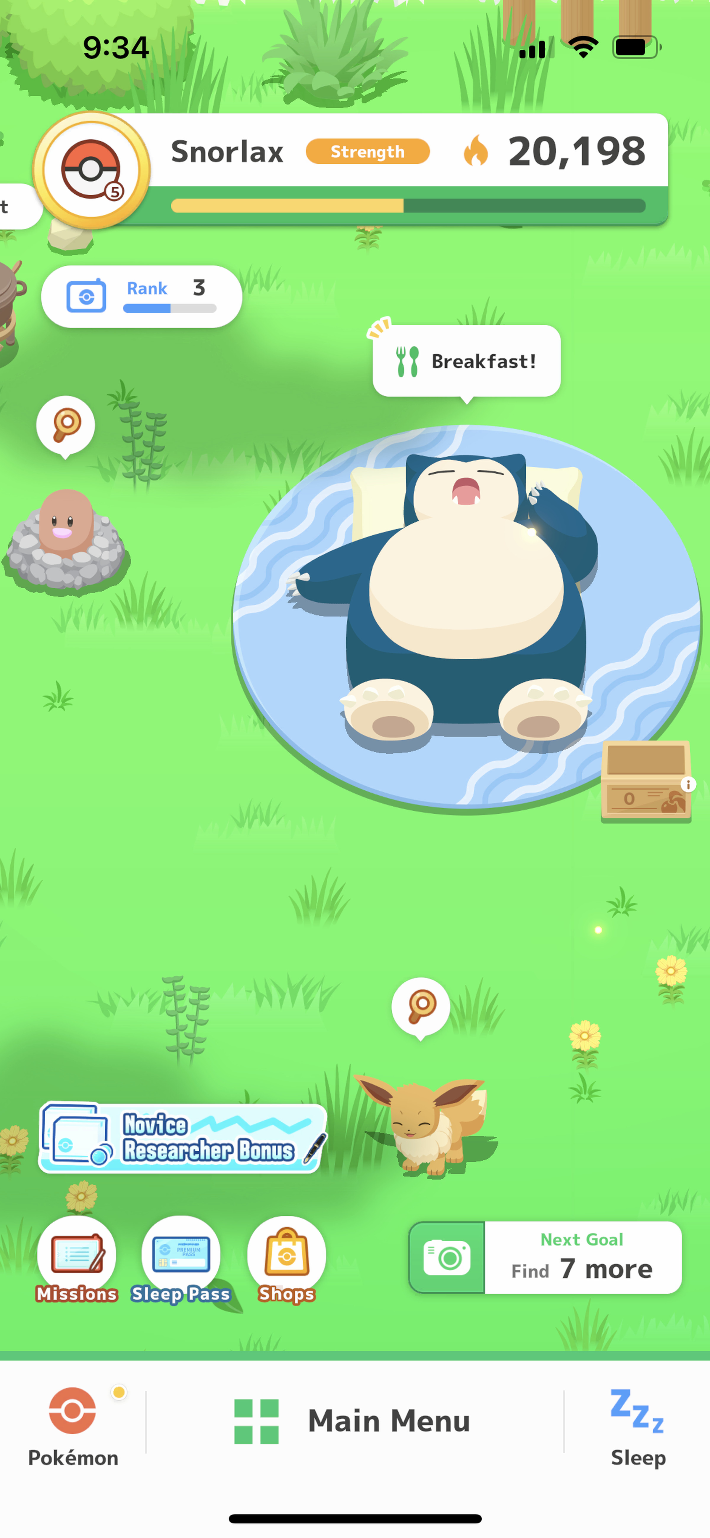 A screenshot from the video game Pokémon Sleep.