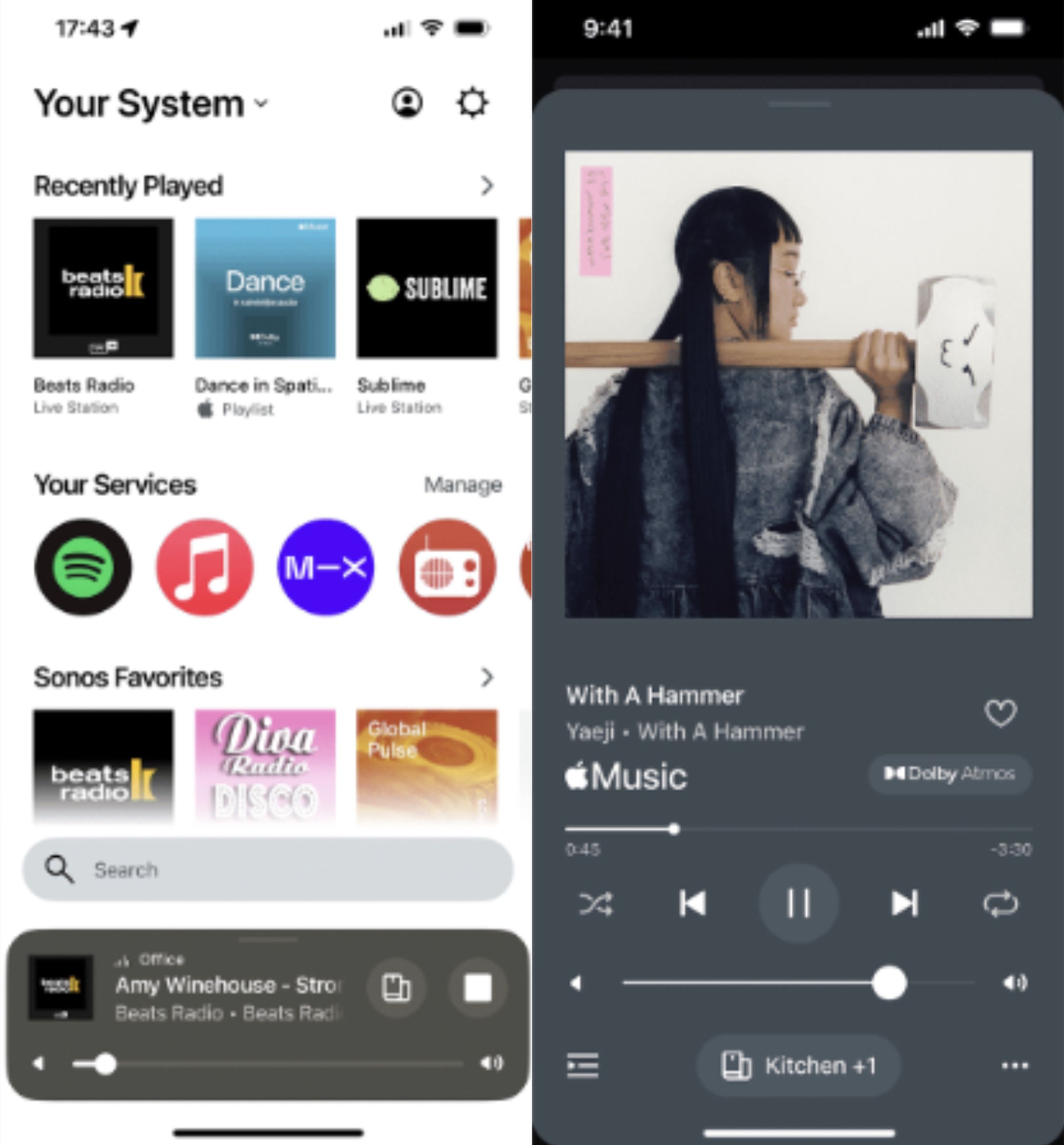 Screenshots of the redesigned Sonos app.