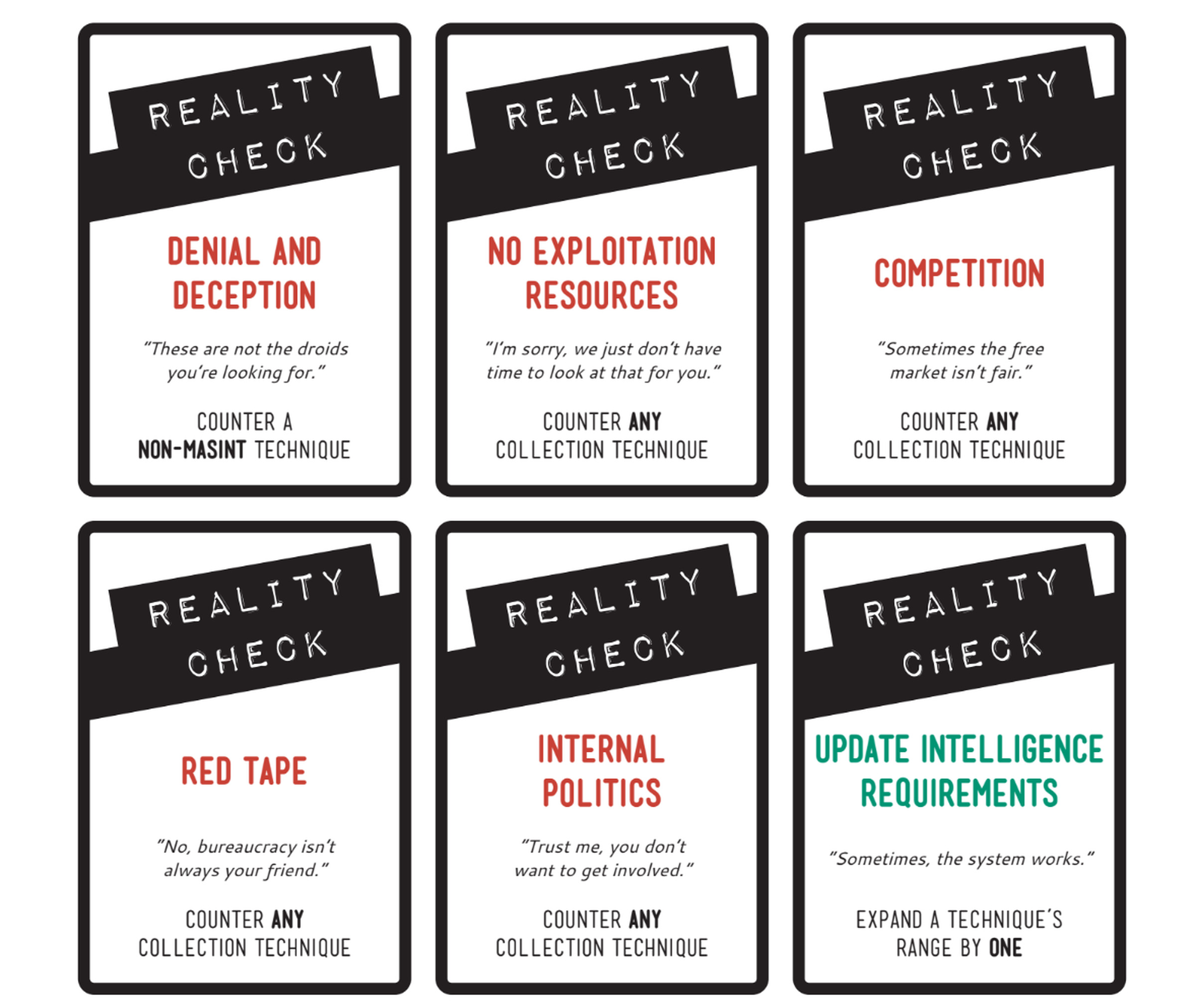 A sample of Reality Check cards.