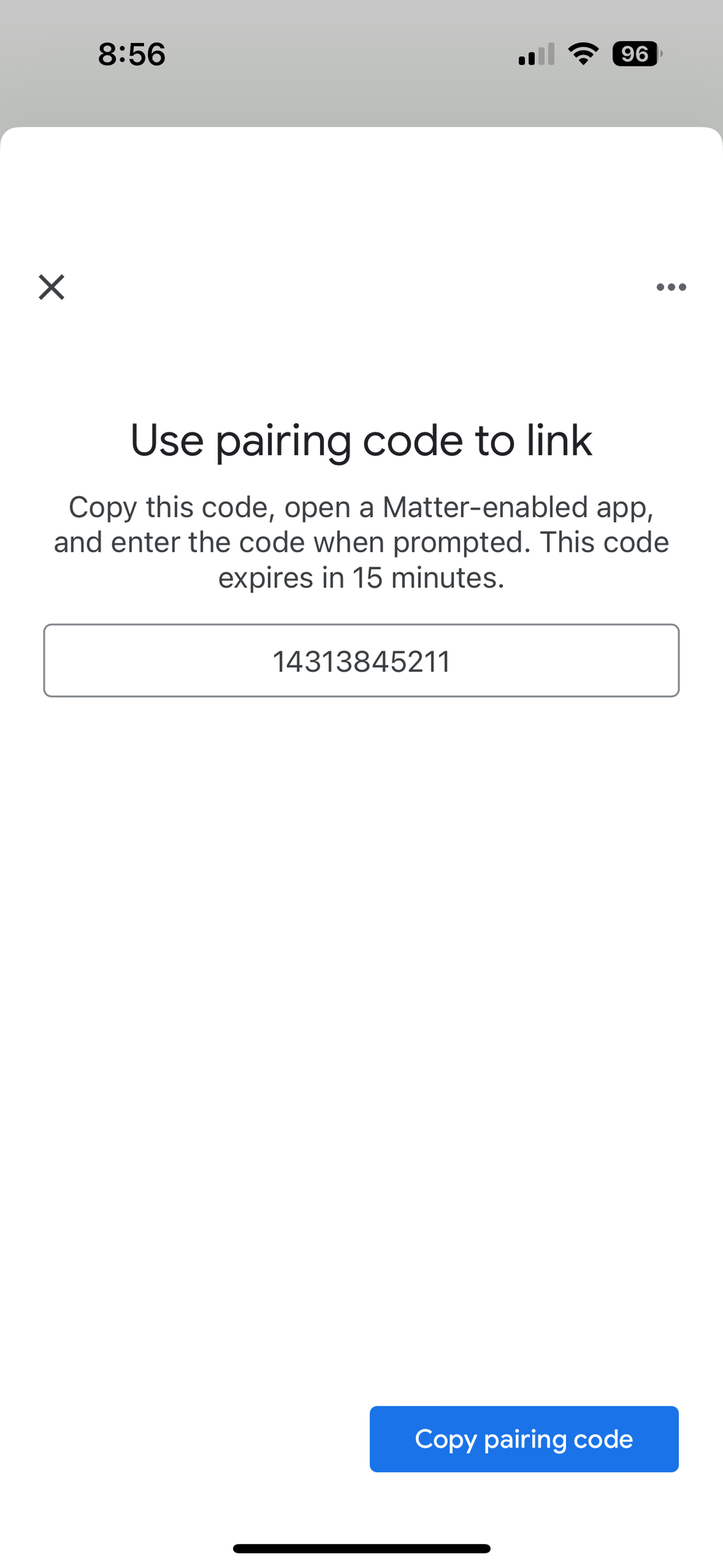<em>Tap <strong>Copy pairing code</strong> and open the Apple Home app.</em>