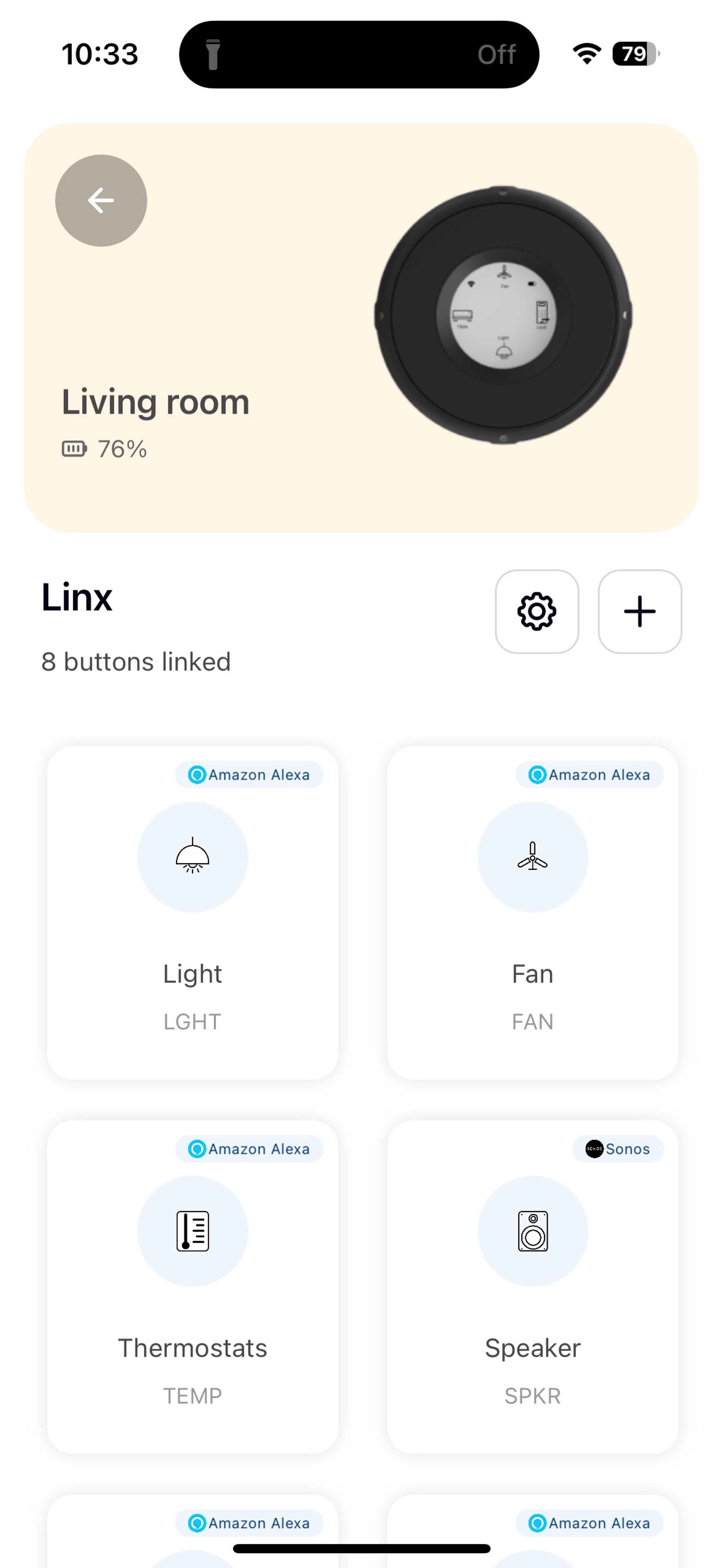 <em>The Linxura app lets you assign each button to a different smart home device and give it an icon and three-to-four-character description.</em>