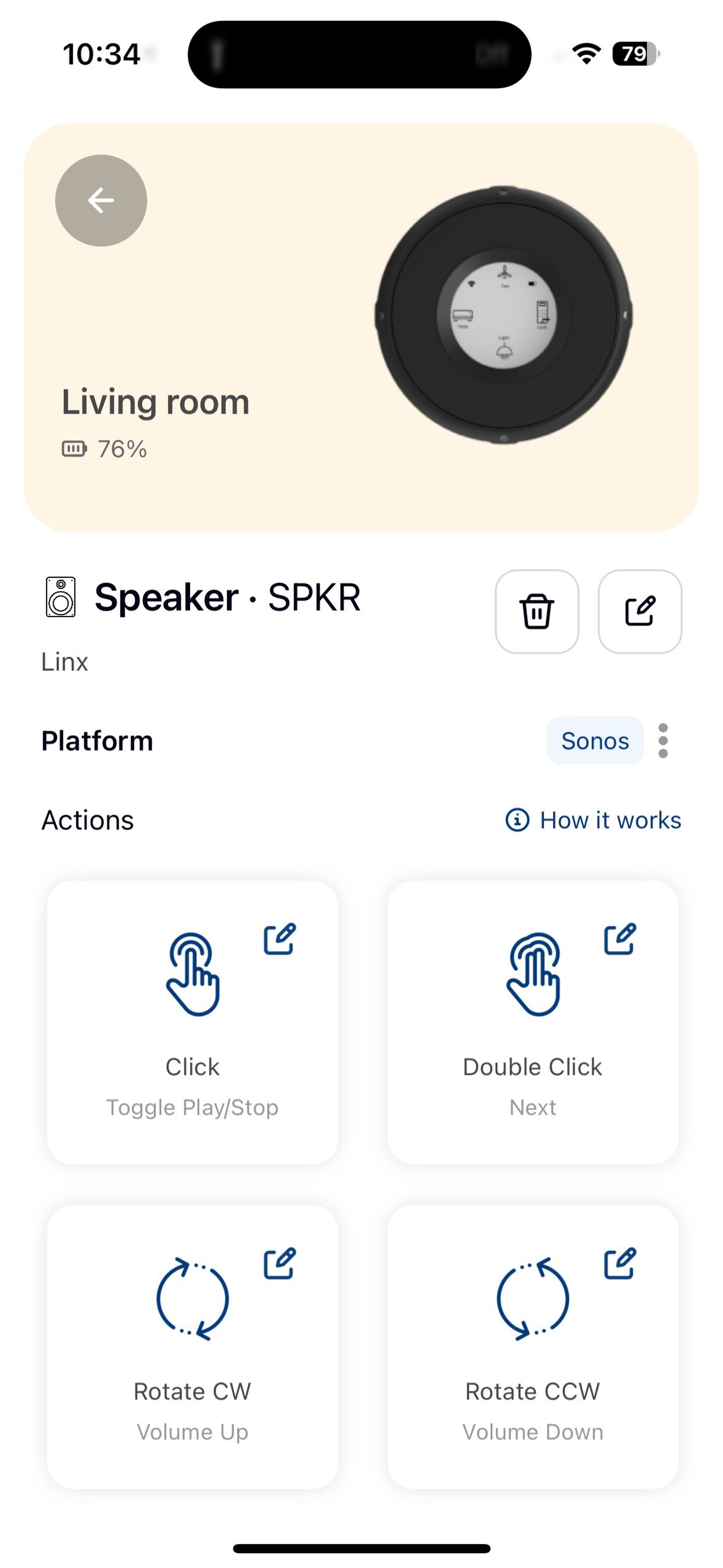 <em>When linked directly to a manufacturer — such as Sonos — you can edit button actions directly in the Linxura app.</em>