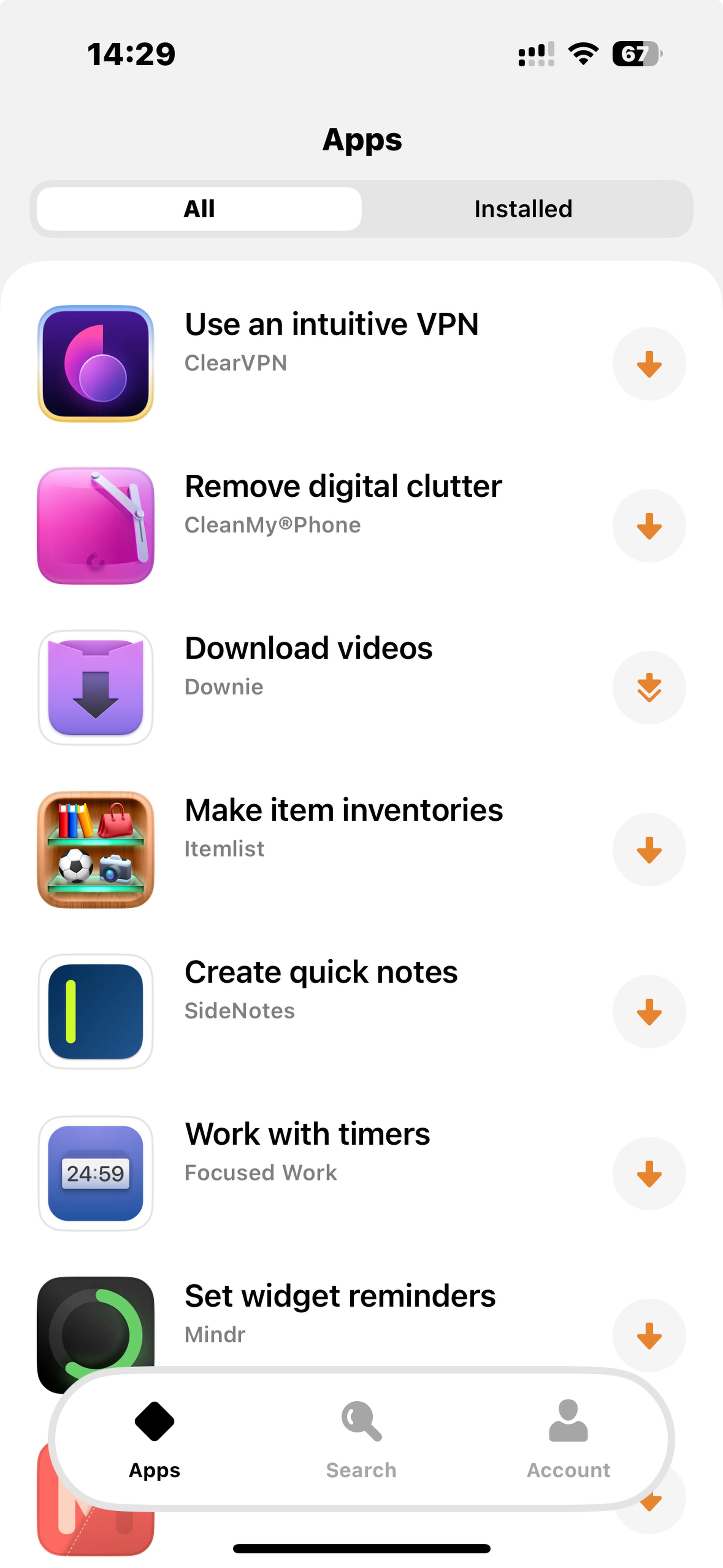 Unlike the macOS version, Setapp Mobile is currently a no-frills marketplace with no category selection or recommendations.