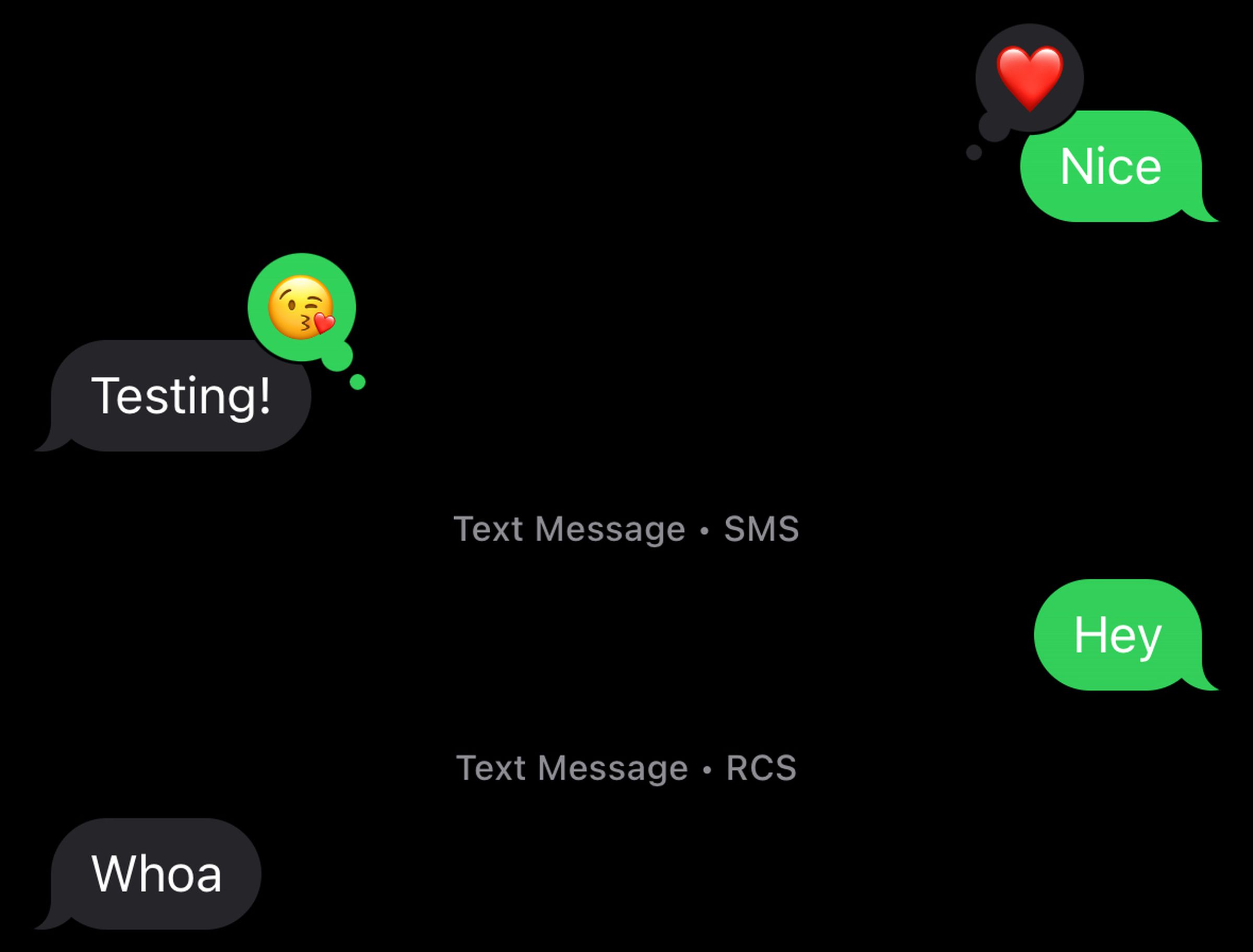 A screenshot of text messages over RCS and SMS.