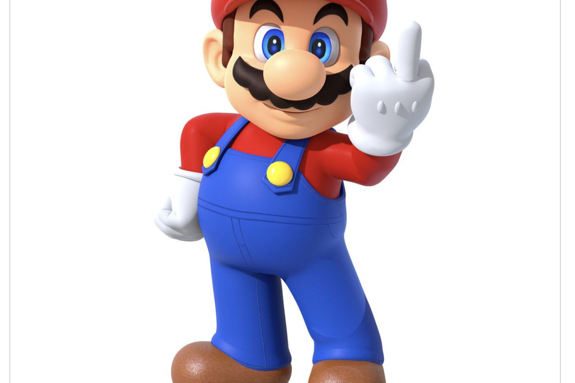 A picture of Nintendo character Mario holding up his middle finger