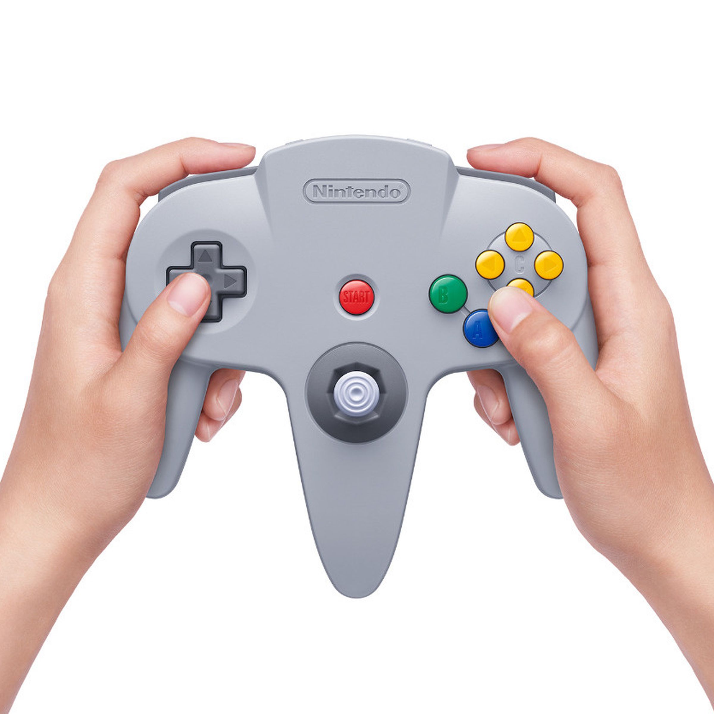 A stock photo of the N64 controller for the Nintendo Switch