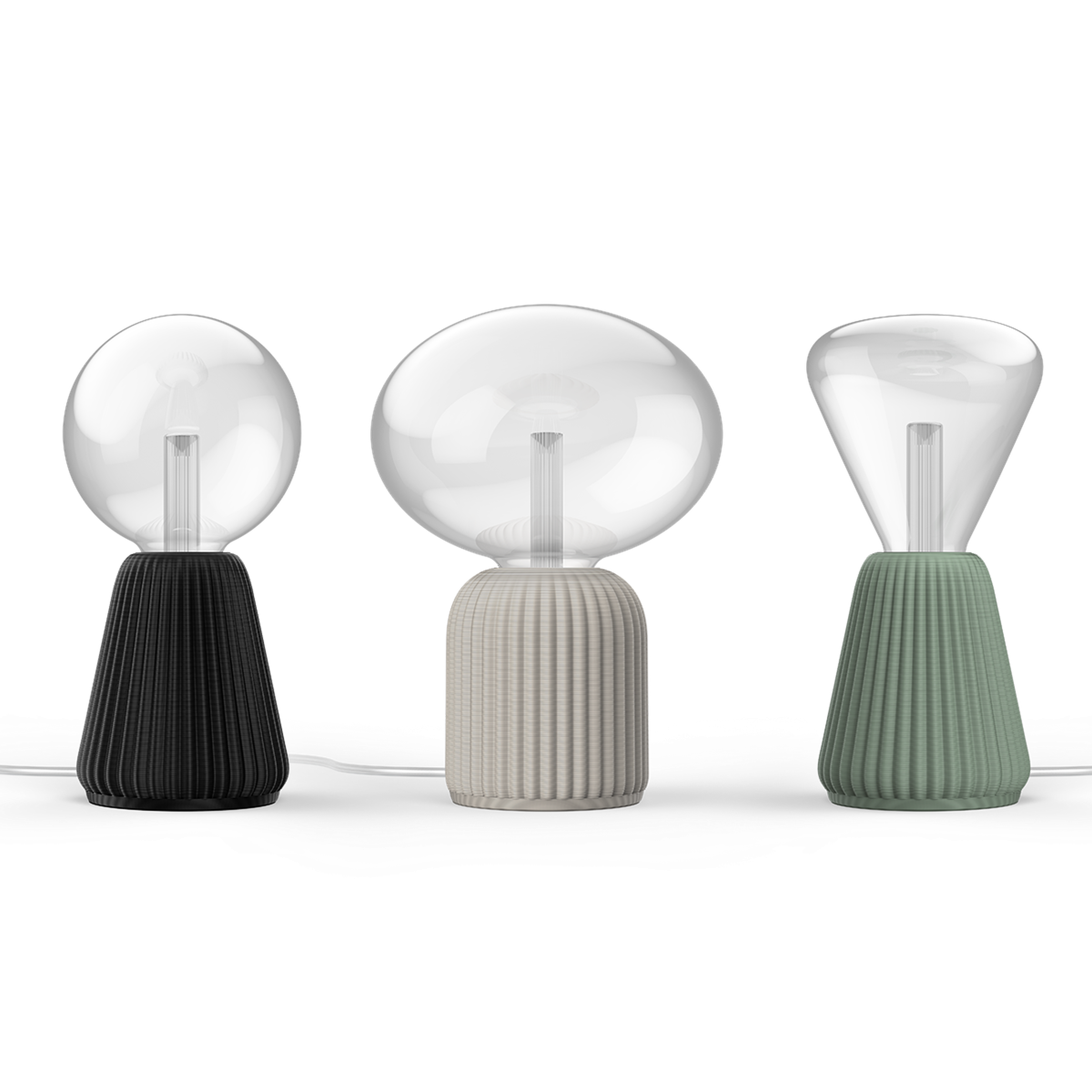 Three of the new Lightguide bulbs fitted into the new Cono lamp bases.