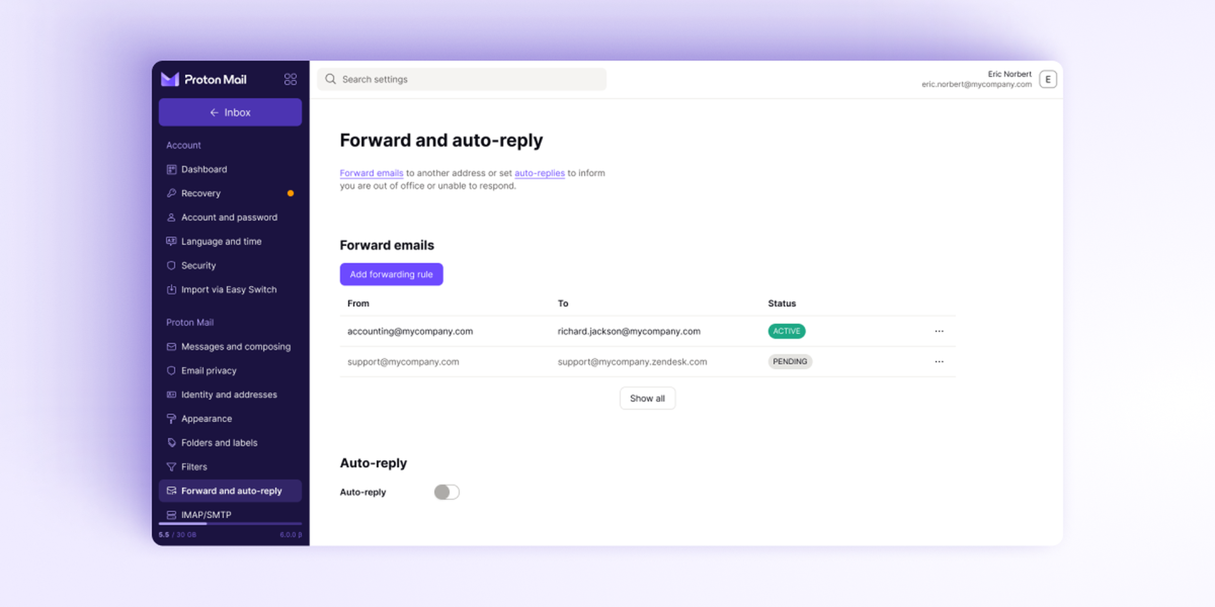 Auto-forwarding maintains end-to-end encryption but only with other Proton Mail users.