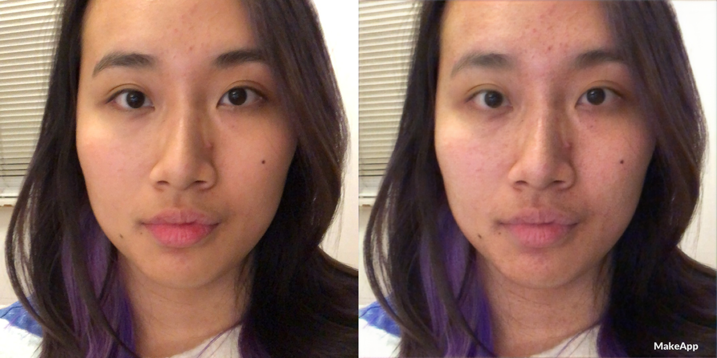 Left is my regular no-makeup face, right is after adding the Remove Makeup filter.