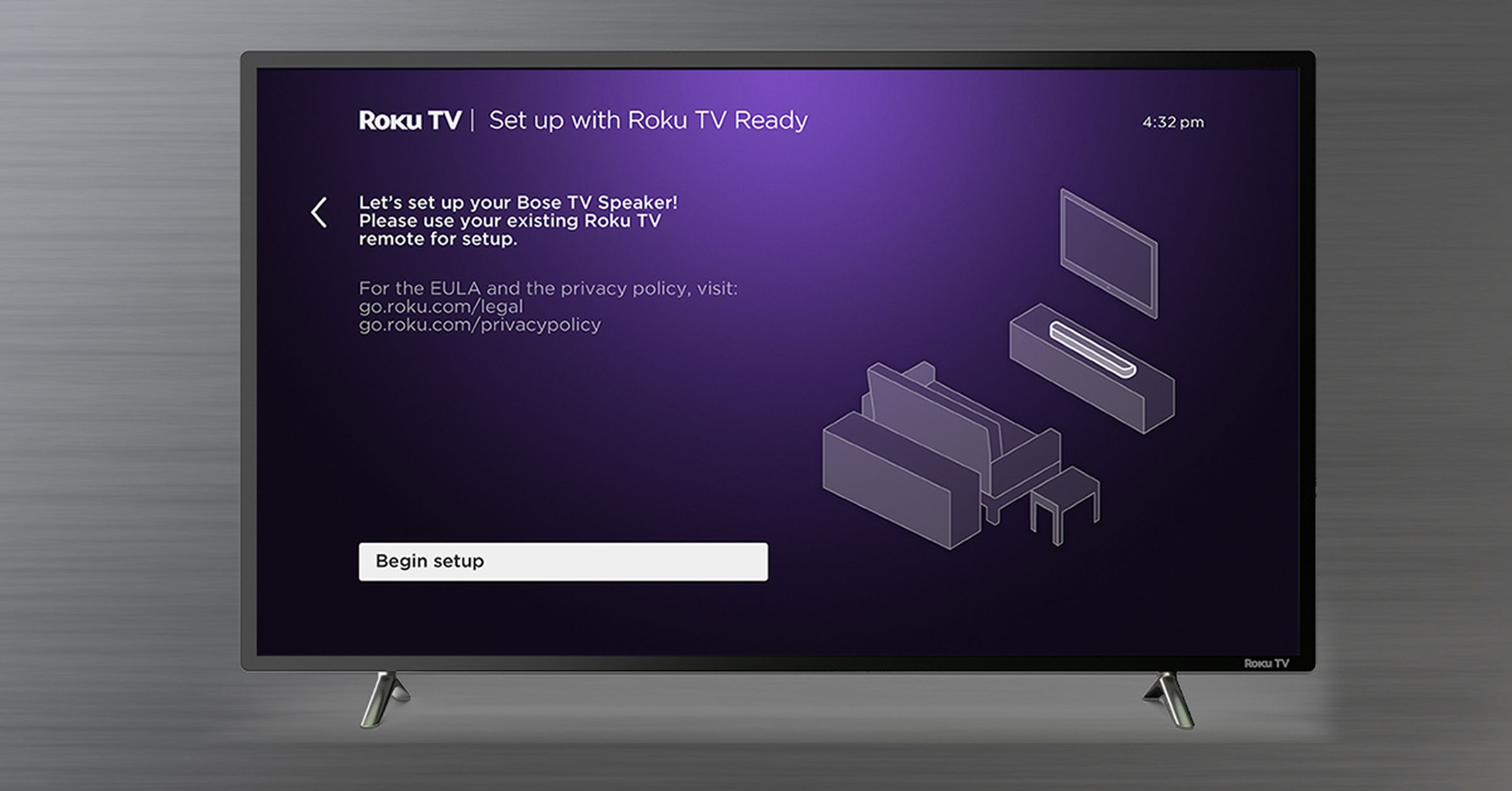 An early Roku TV Ready setup screen for the Bose TV Speaker.