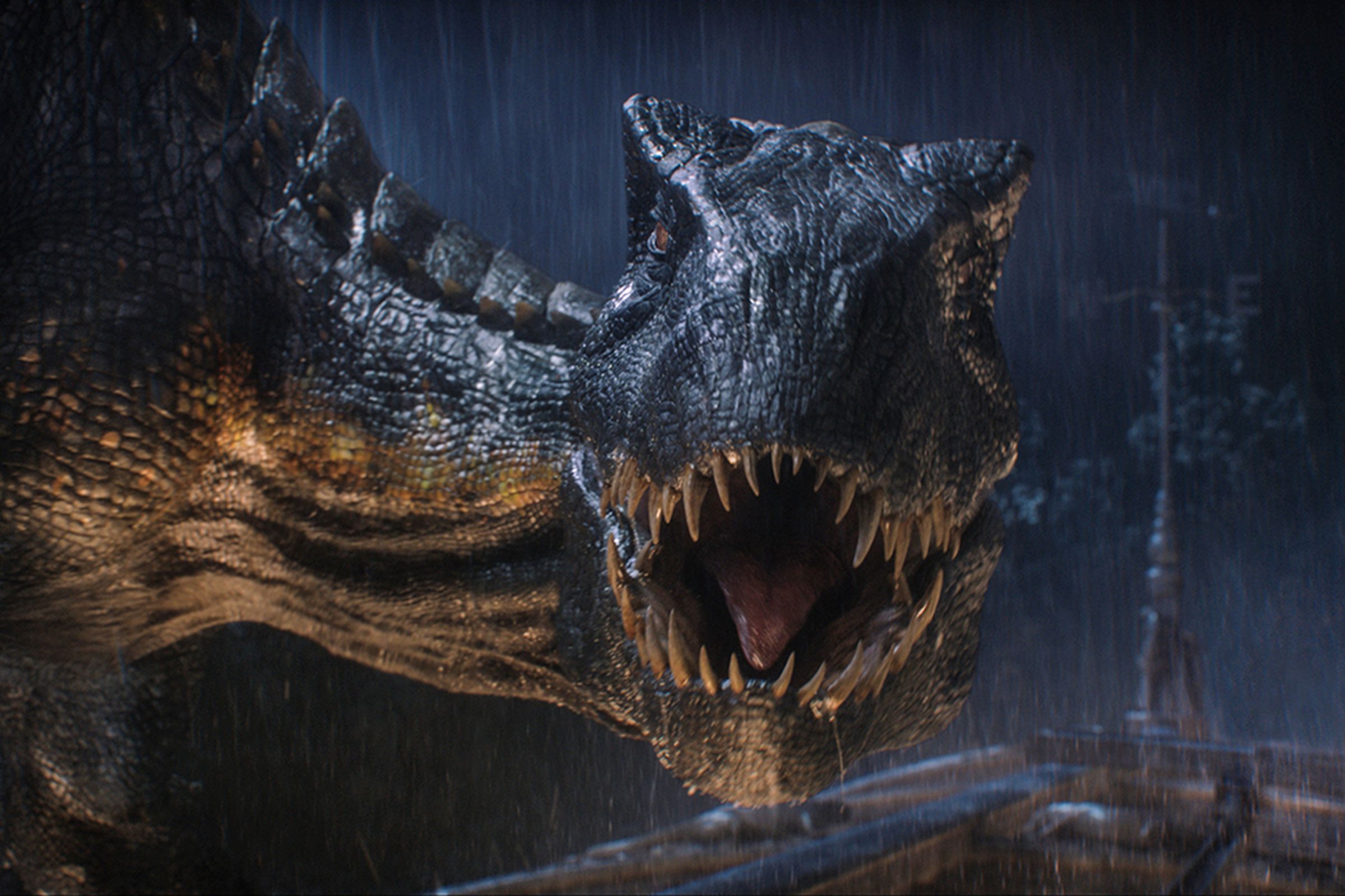 The “Indoraptor,” a new dinosaur hybrid in Jurassic World: Fallen Kingdom.