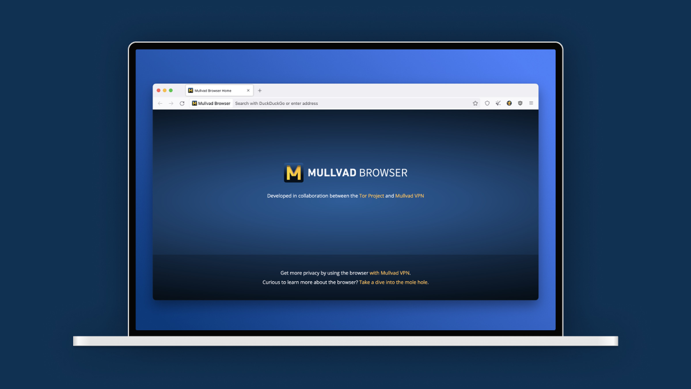 Screenshot of the Mullvad browser’s welcome screen.
