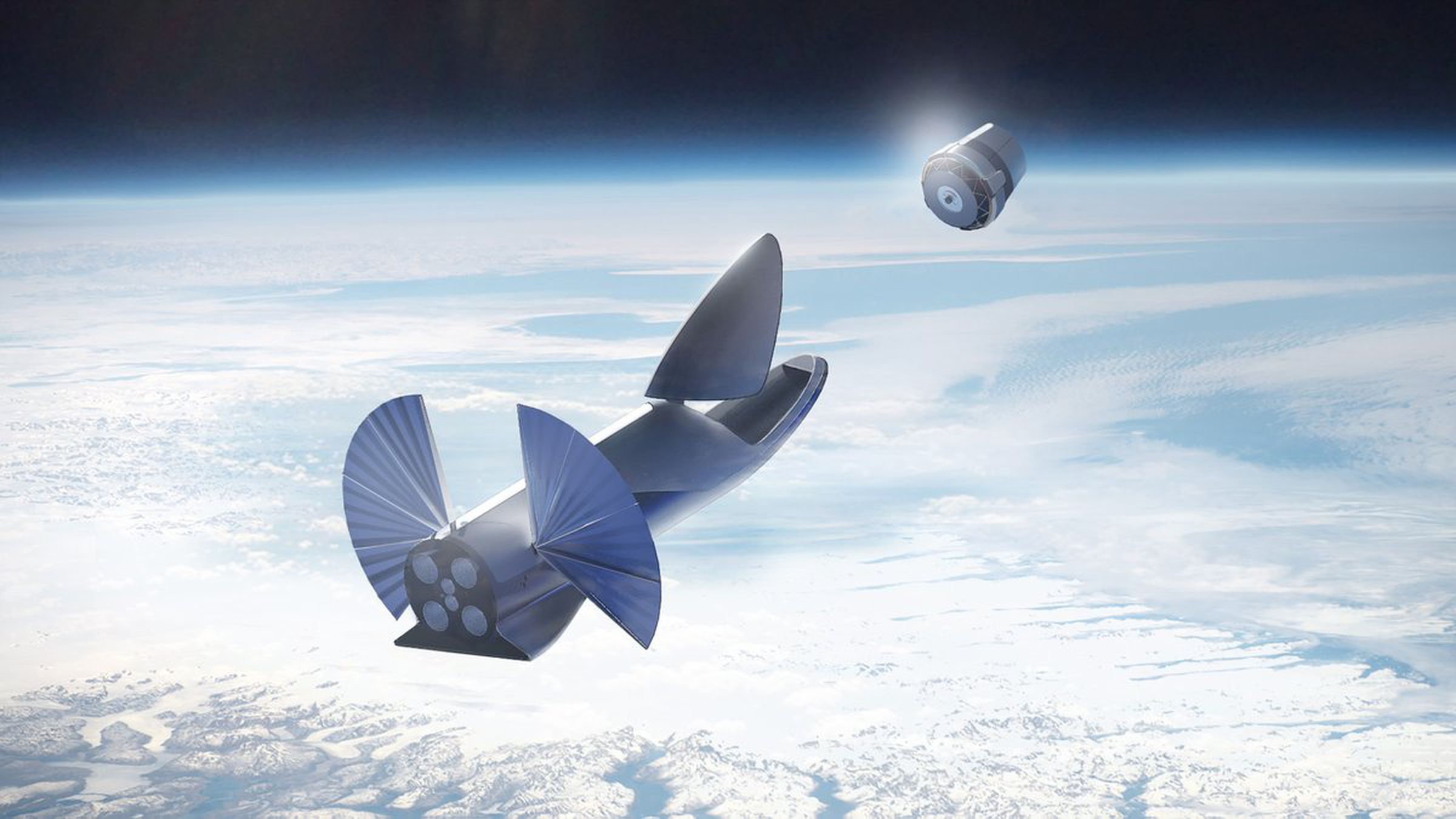 A rendering of the ITS deploying a payload into orbit.