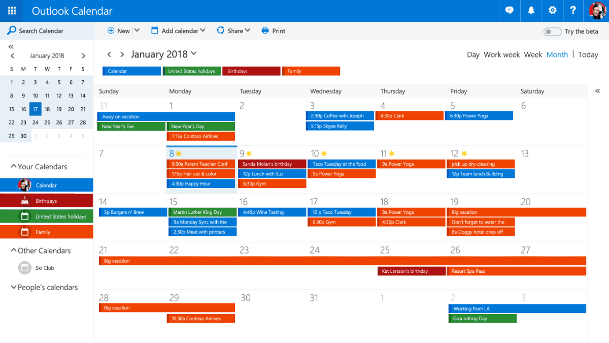 New Outlook.com calendar