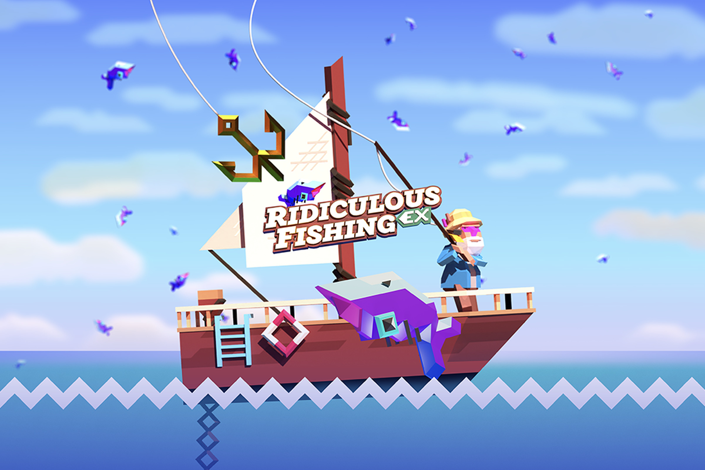 A screenshot from the mobile video game Ridiculous Fishing EX.