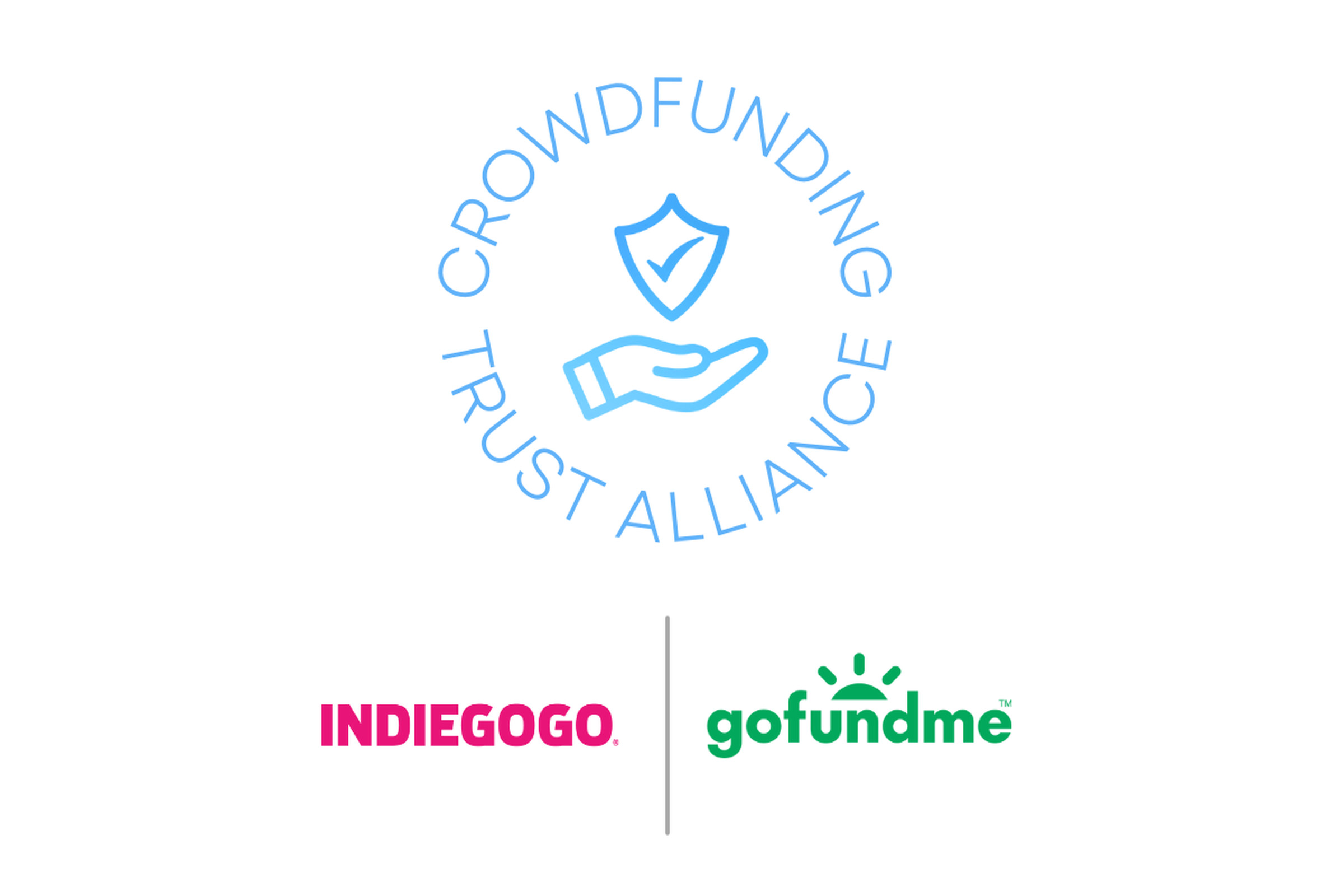 Logo of the Crowdfunding Trust Alliance, showing a hand with a shield and checkmark. The image lists Indiegogo and GoFundMe as members.