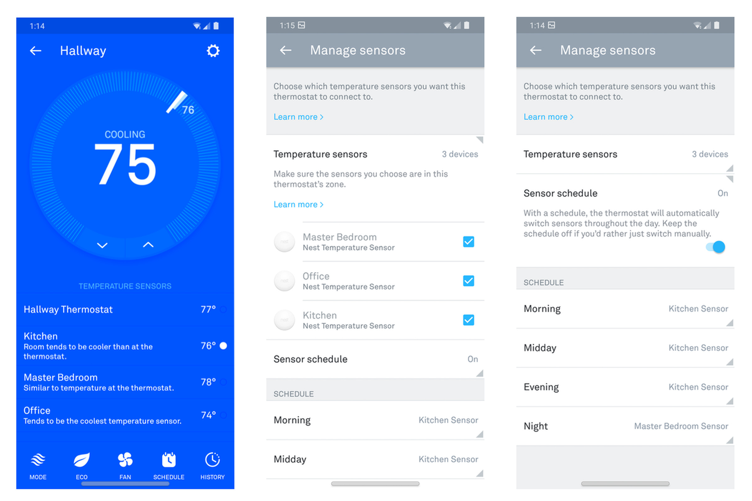 Nest Temperature Sensor options in the mobile app