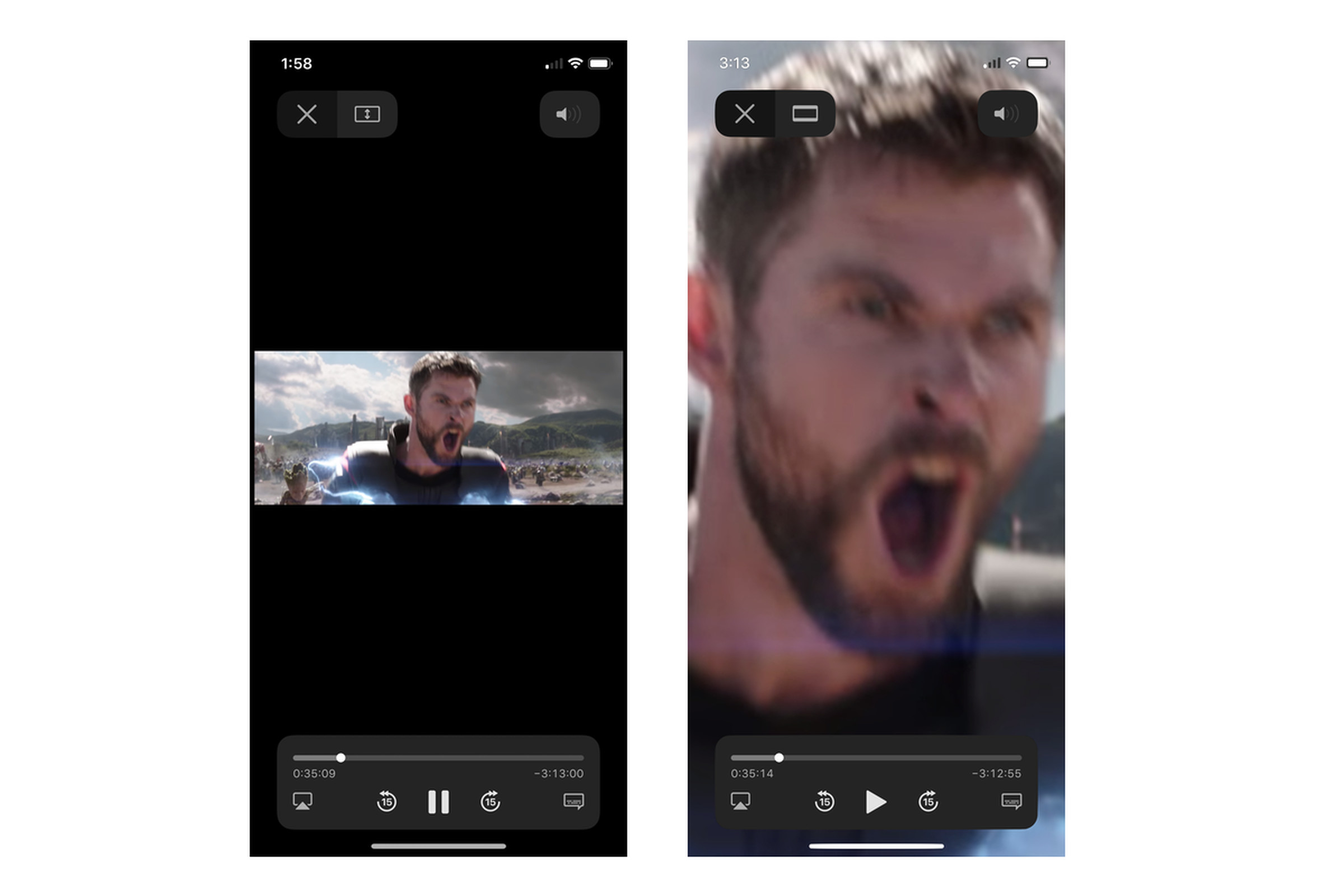 Default playback Apple’s iOS 12.3 TV app (content has been edited back into screenshots)