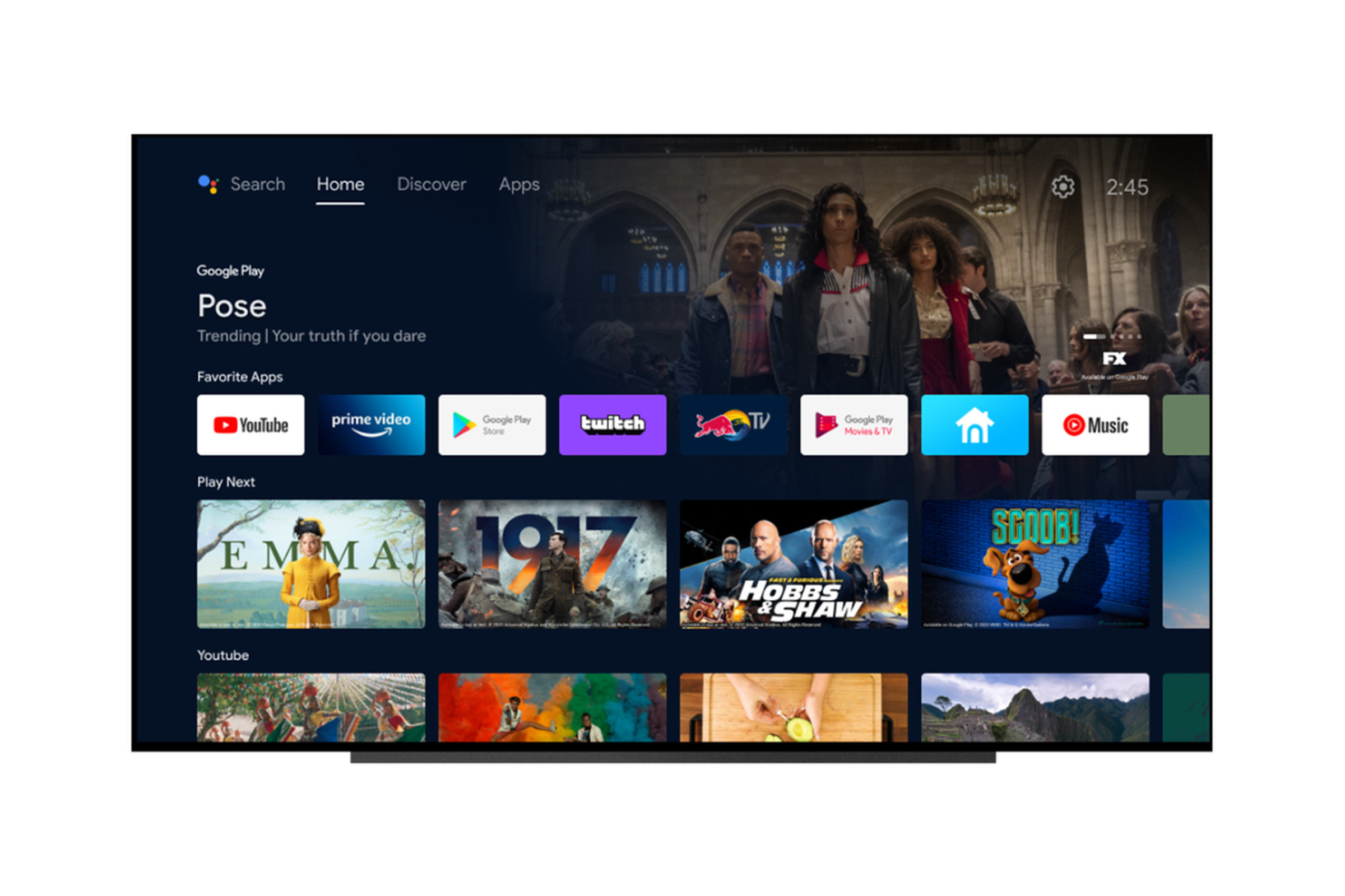 The newly refreshed Android TV home screen