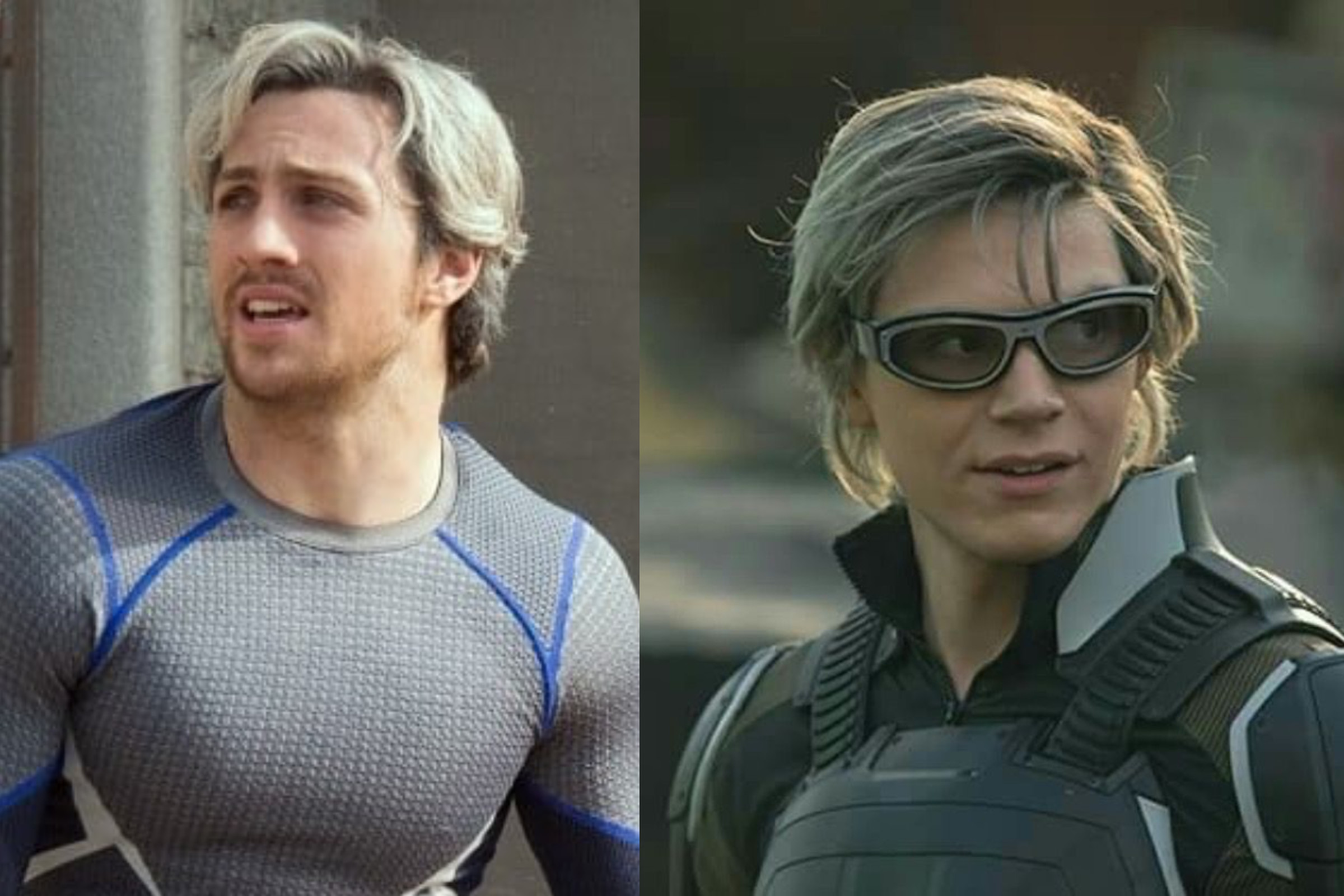 Aaron Taylor-Johnson’s Quicksilver (left) and Evan Peter’s version of the character (right).