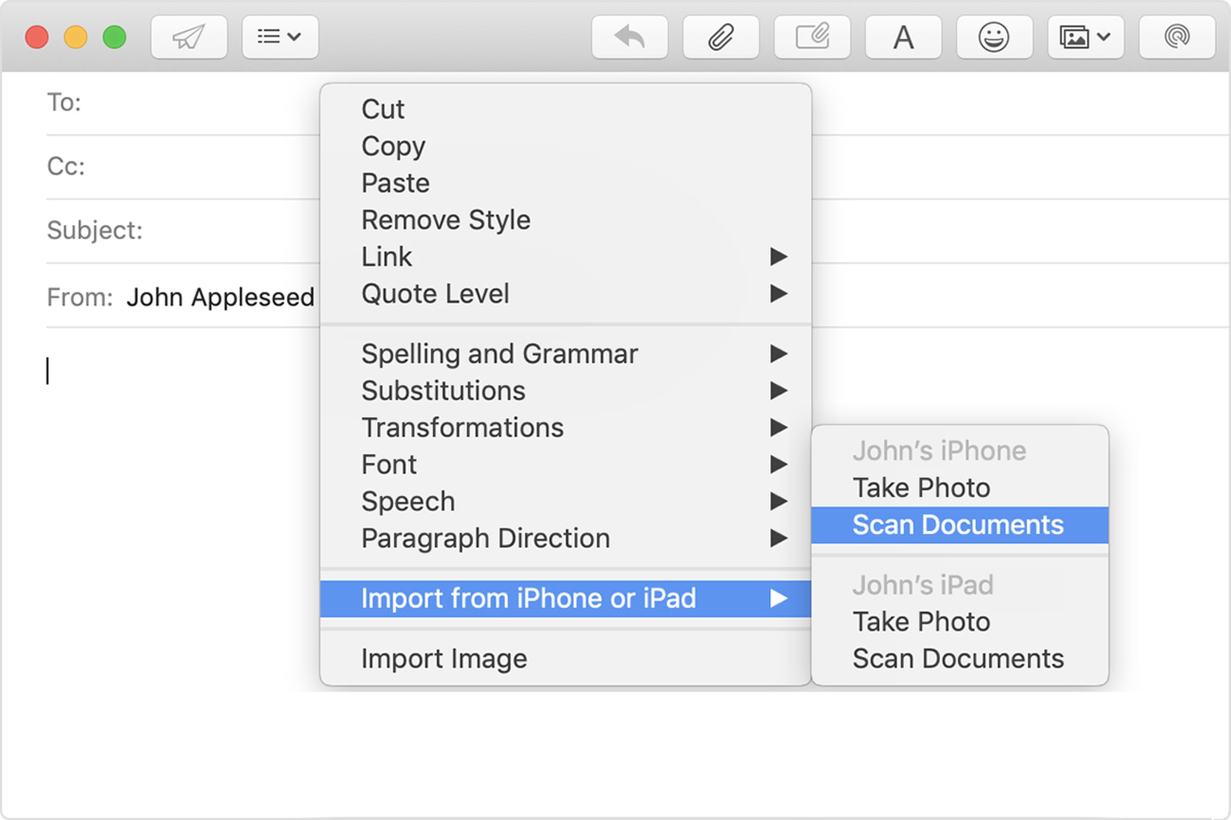 Scan documents directly into Mail, Finder, and other Mac apps.