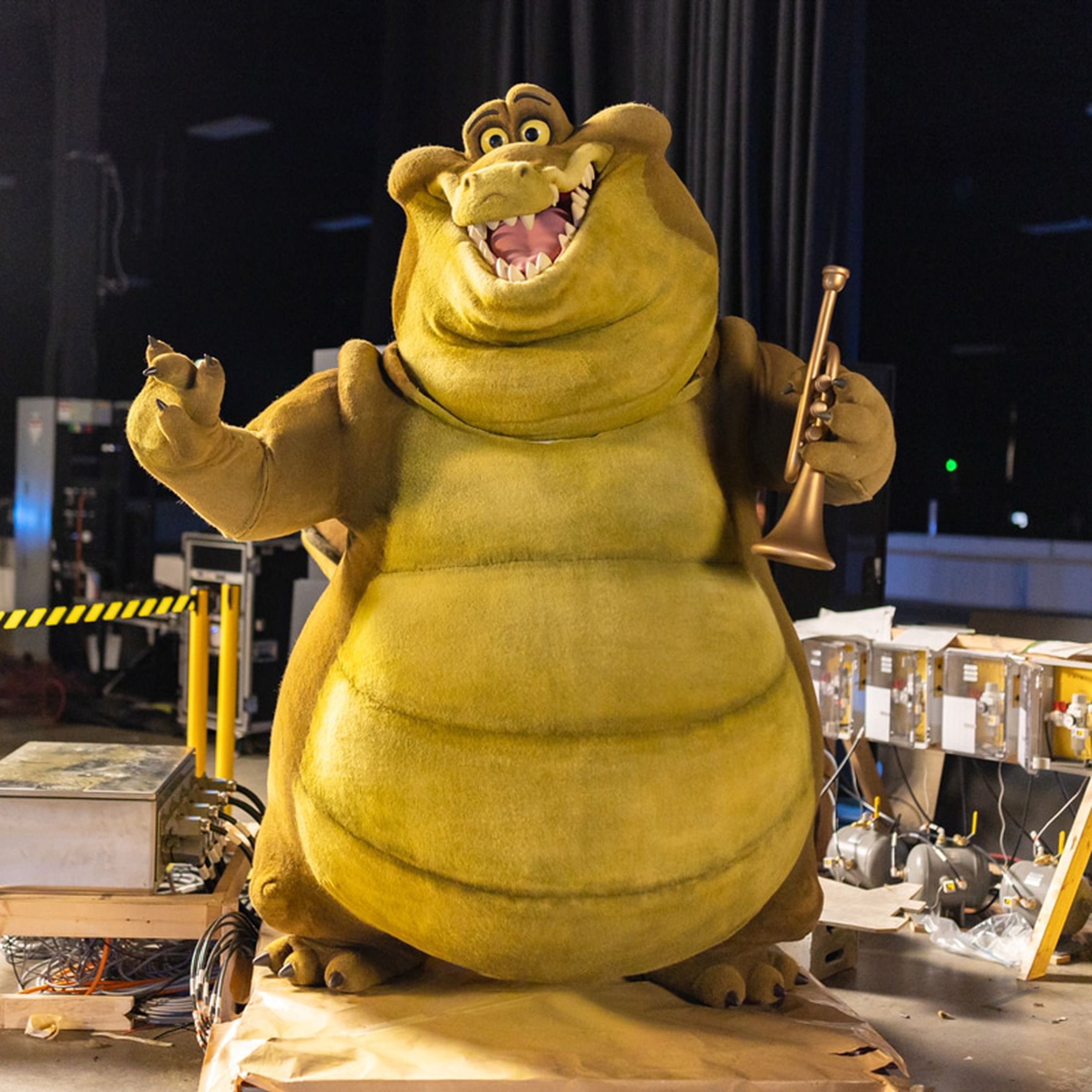 A picture of the Louis the Aligator animatronic from Disney’s Tiana’s Bayou Adventure ride.