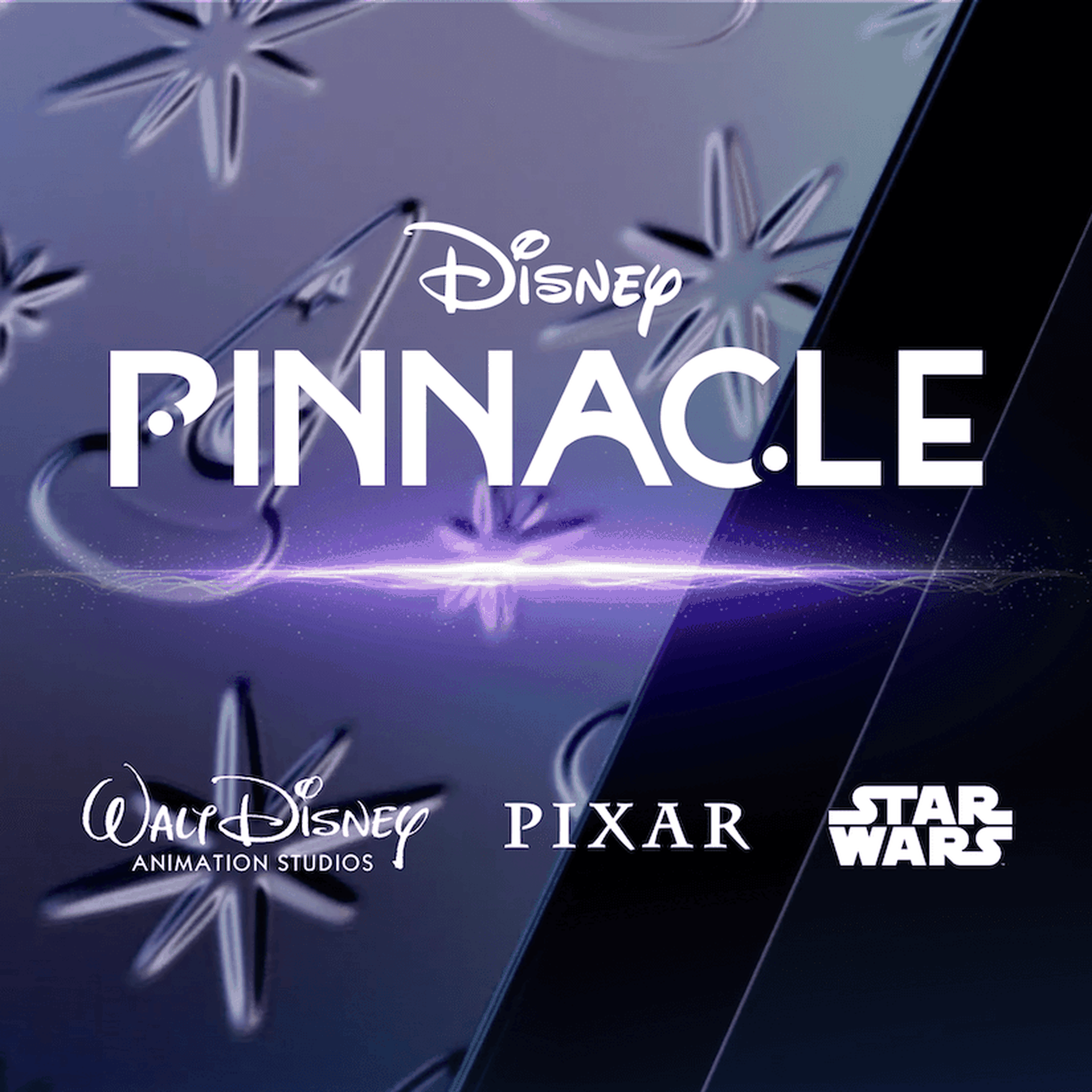 The words “Disney Pinnacle” displayed above logos for Walt Disney Animation Studios, Pixar, and Star Wars.