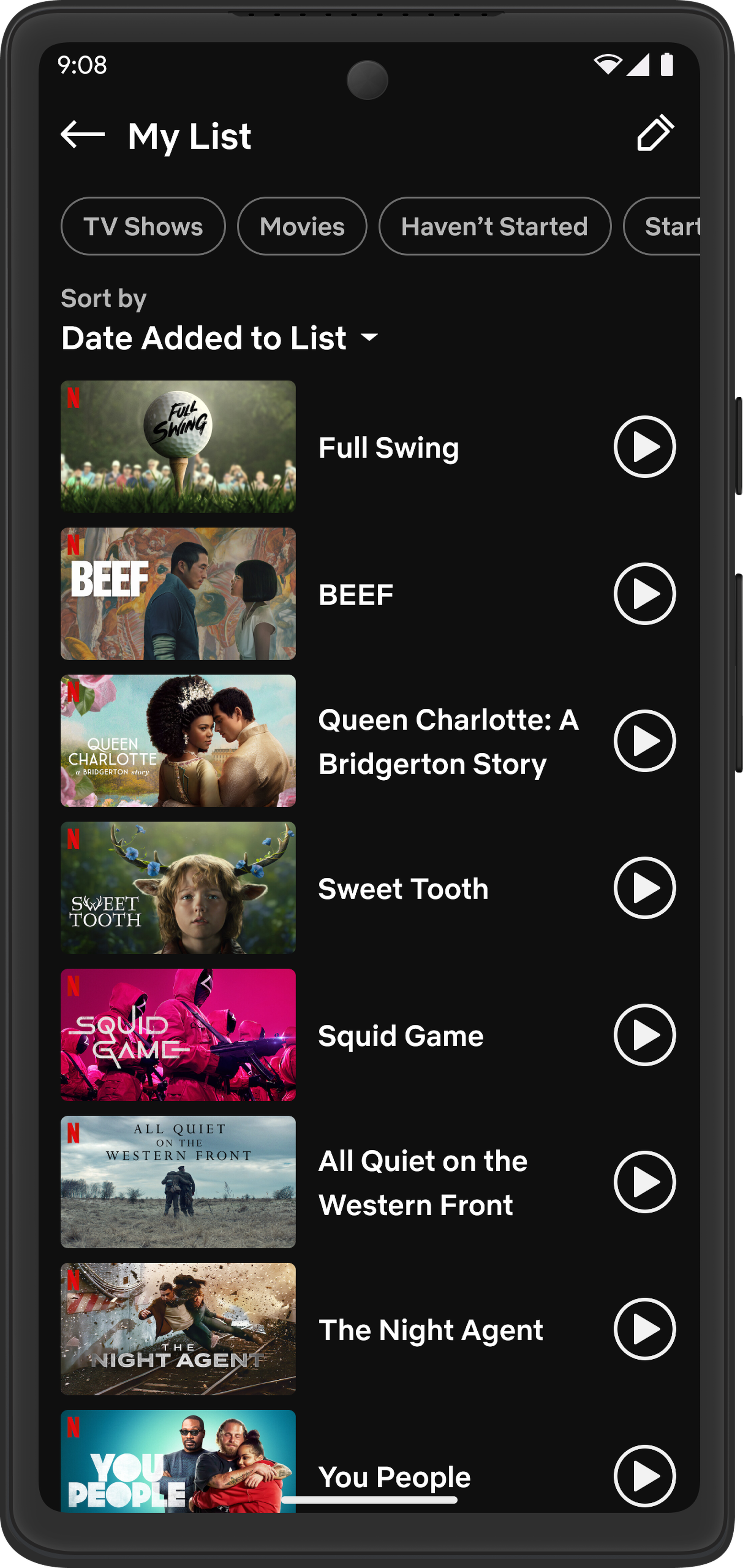The updated “My List” view on Netflix’s Android app.