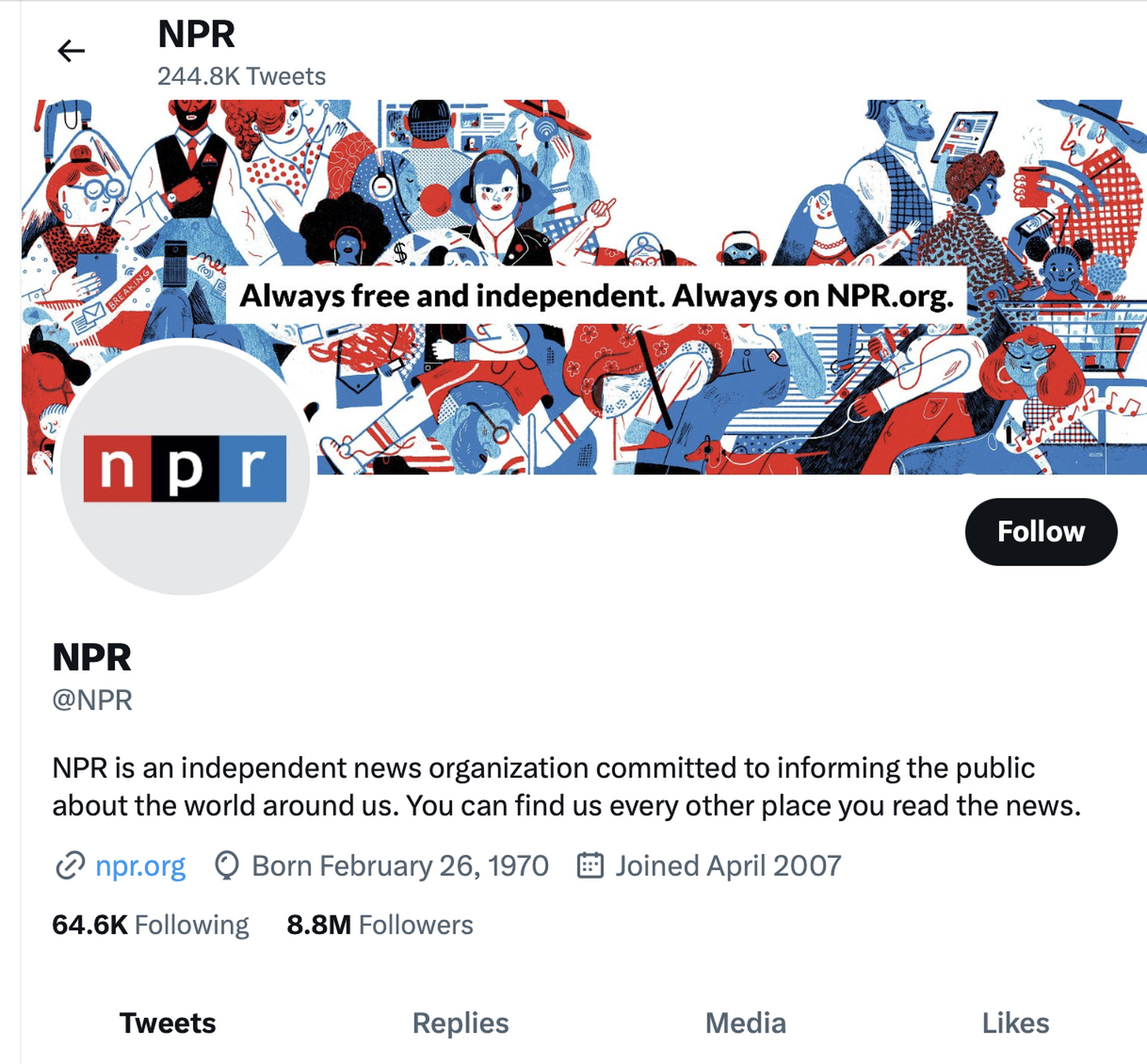 NPR’s profile no longer has a “state-affiliated” media label.