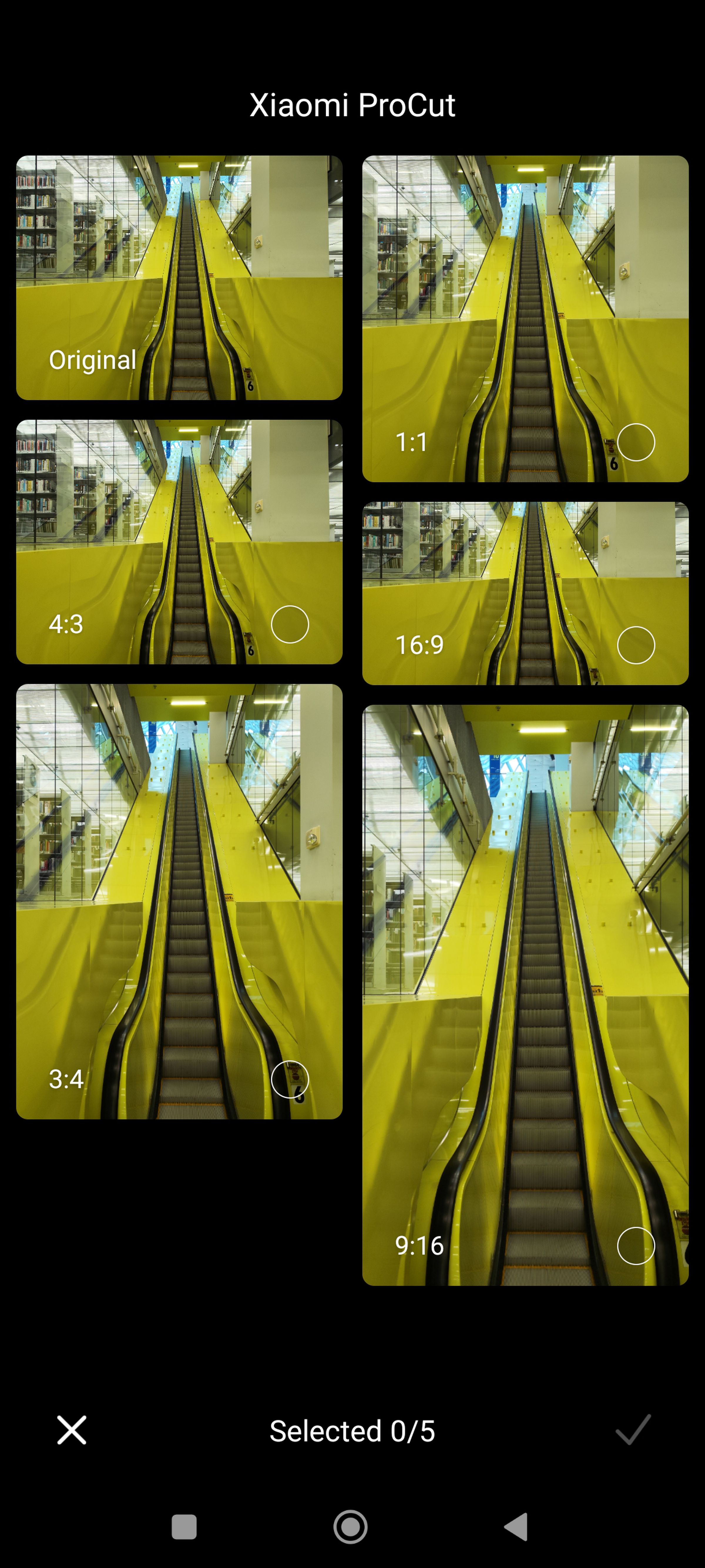 Screenshot of an image of a yellow escalator in multiple image formats.