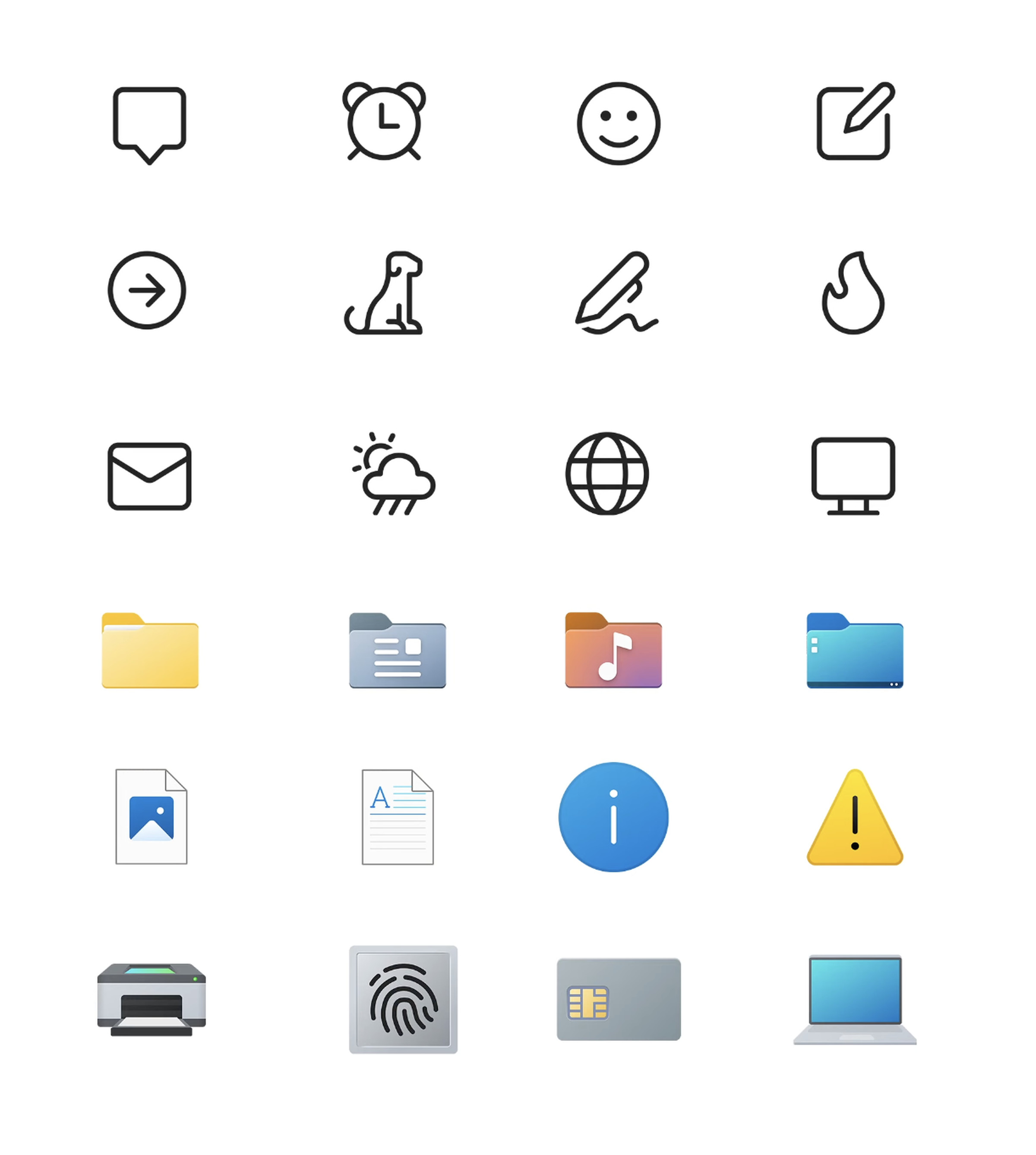 Some of the new icons Microsoft showed off for Windows 11.