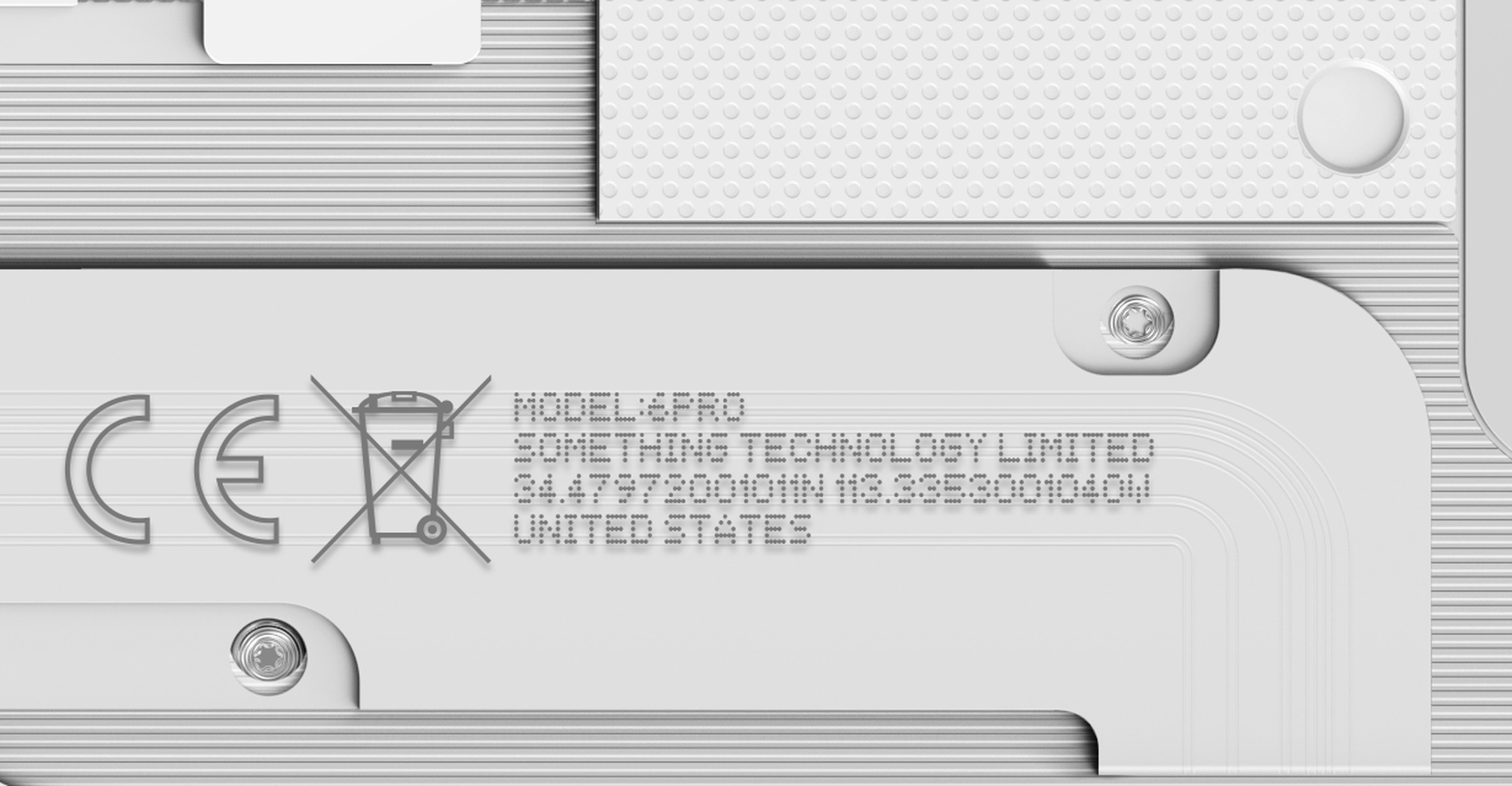 There’s text printed on the small corner of this zoomed in image of the decal. It reads Model:6PRO, Something Technology Limited, 34.47972001011N 113.3353001040W, United States. There’s a no not trash icon and a CE icon on what looks like a whited out ribbon cable.