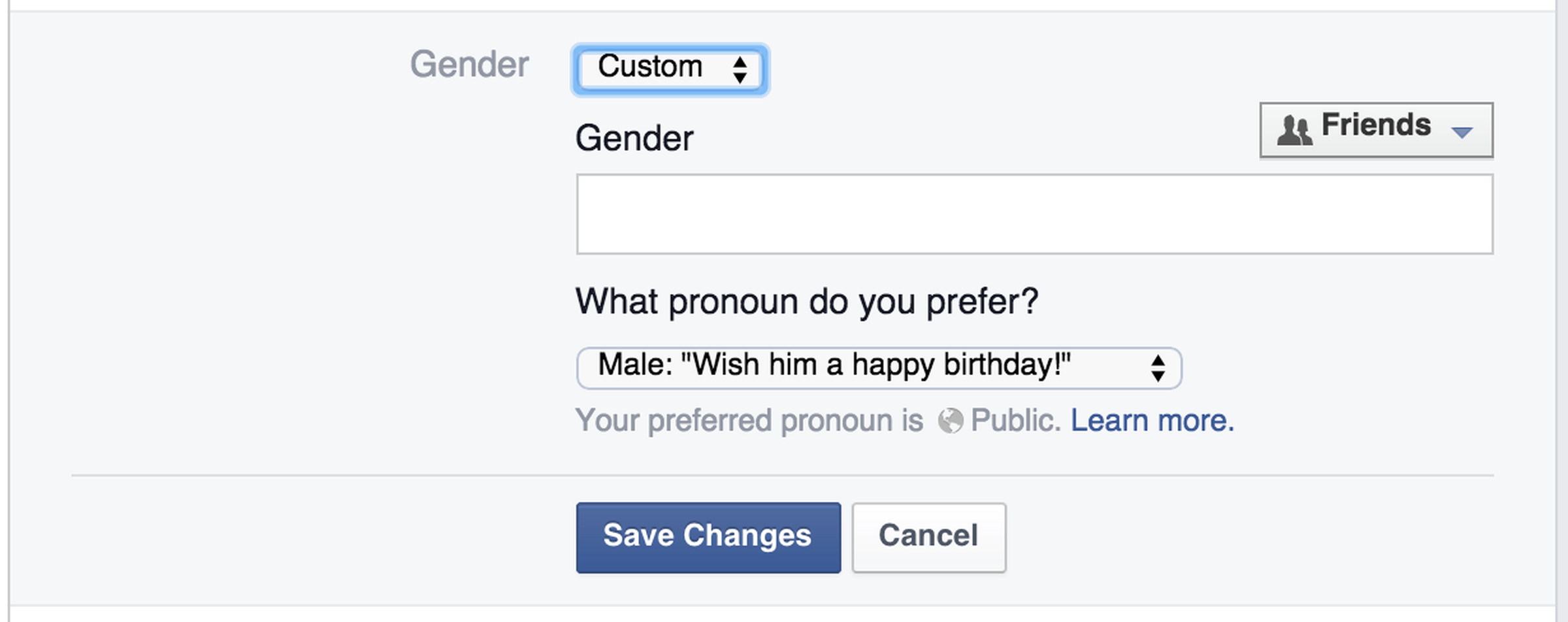 Facebook gender