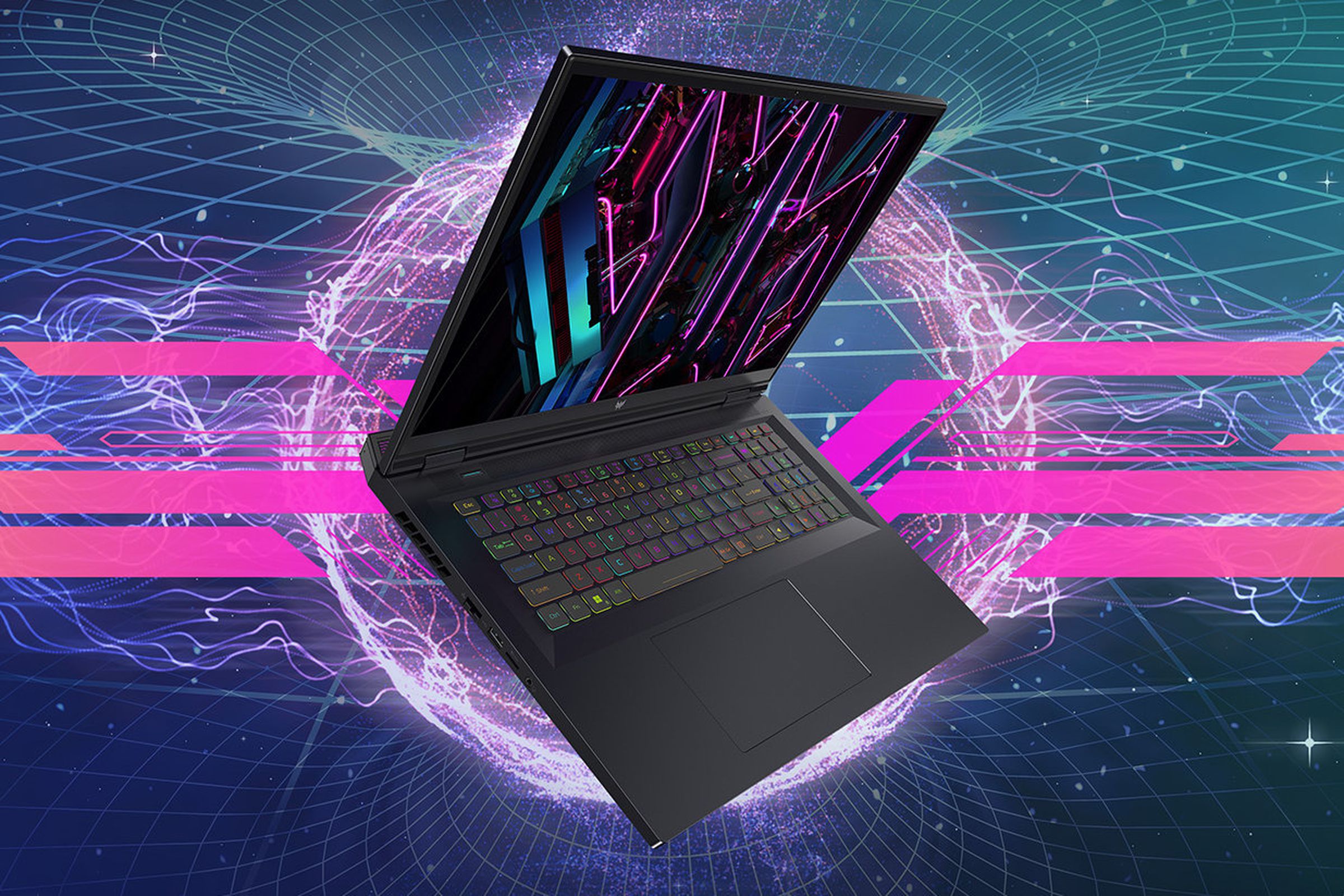 The Acer Predator Helios 18 revealing its screen and RGB-backlit keyboard.