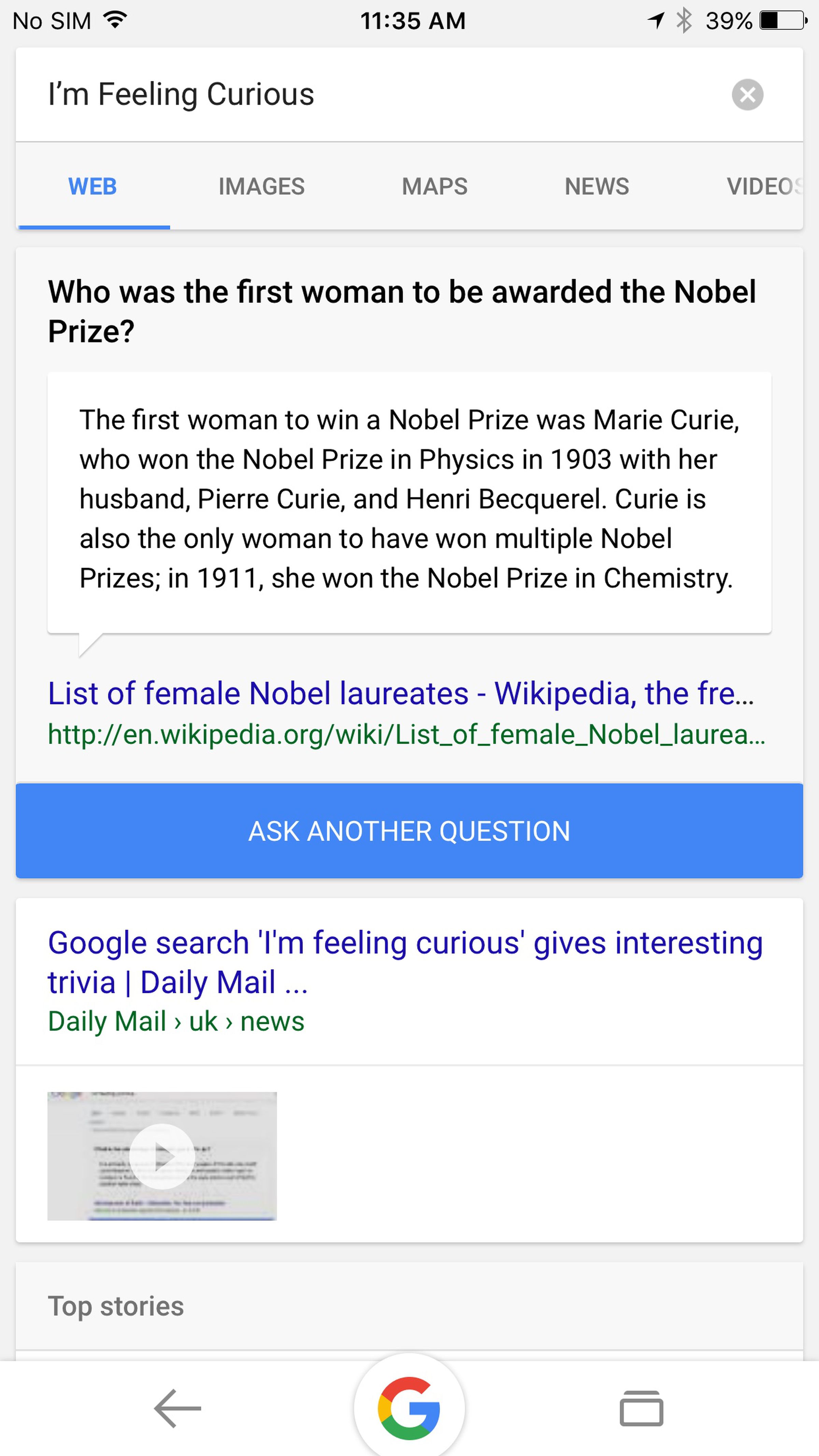 Google for iOS 'I'm Feeling Curious' screenshots