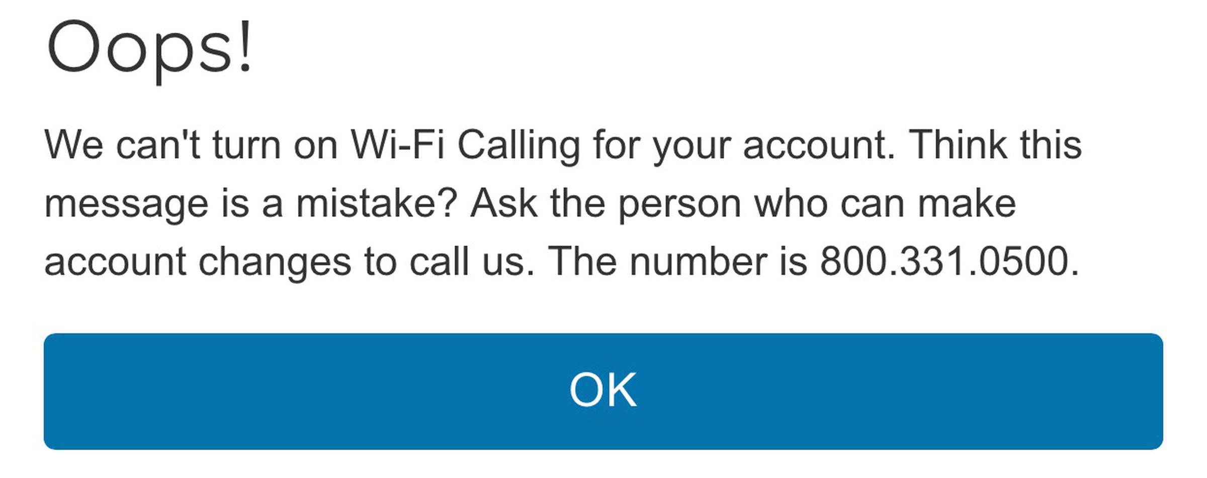 wi-fi calling error