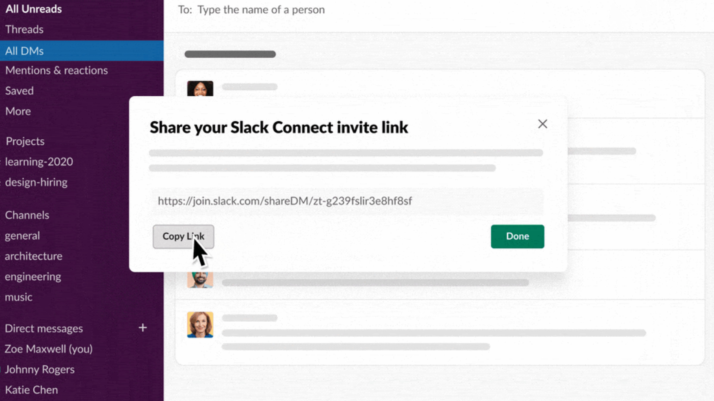 Slack’s new DM feature.