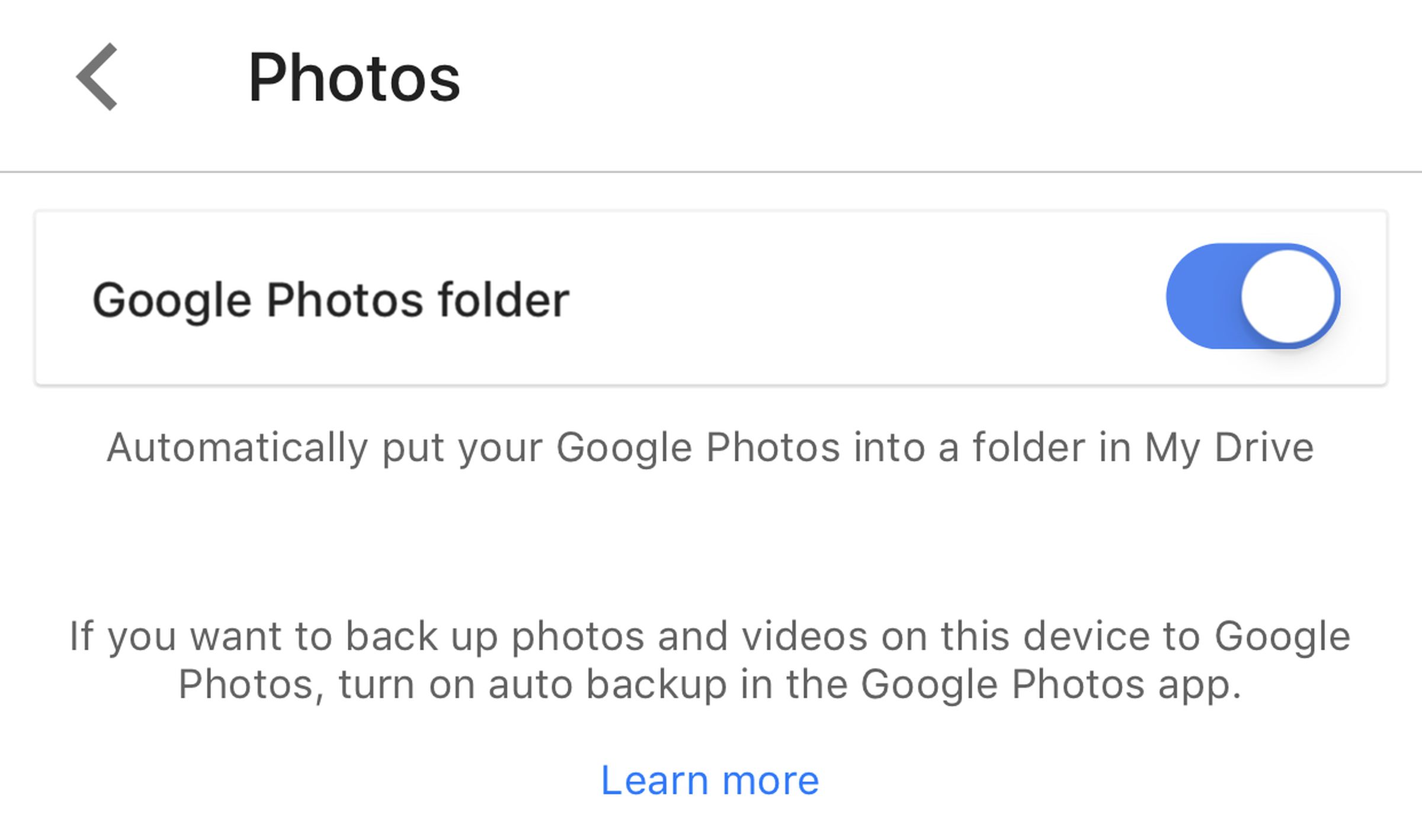 This option to sync your Google Photos library to a dedicated folder in Drive is going away in July.