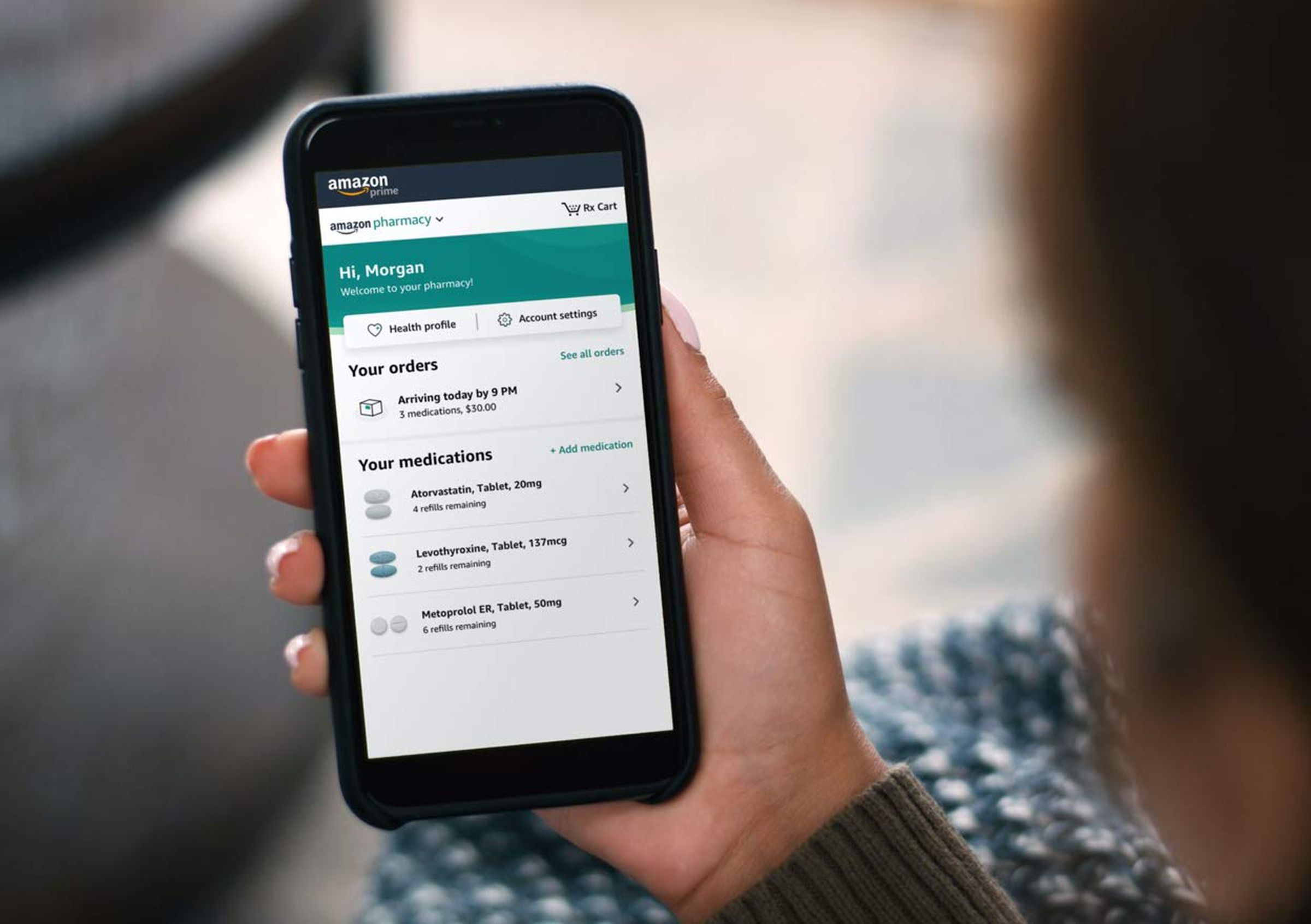 Customers will be able to manage their prescriptions and orders through Amazon’s website and mobile apps. 