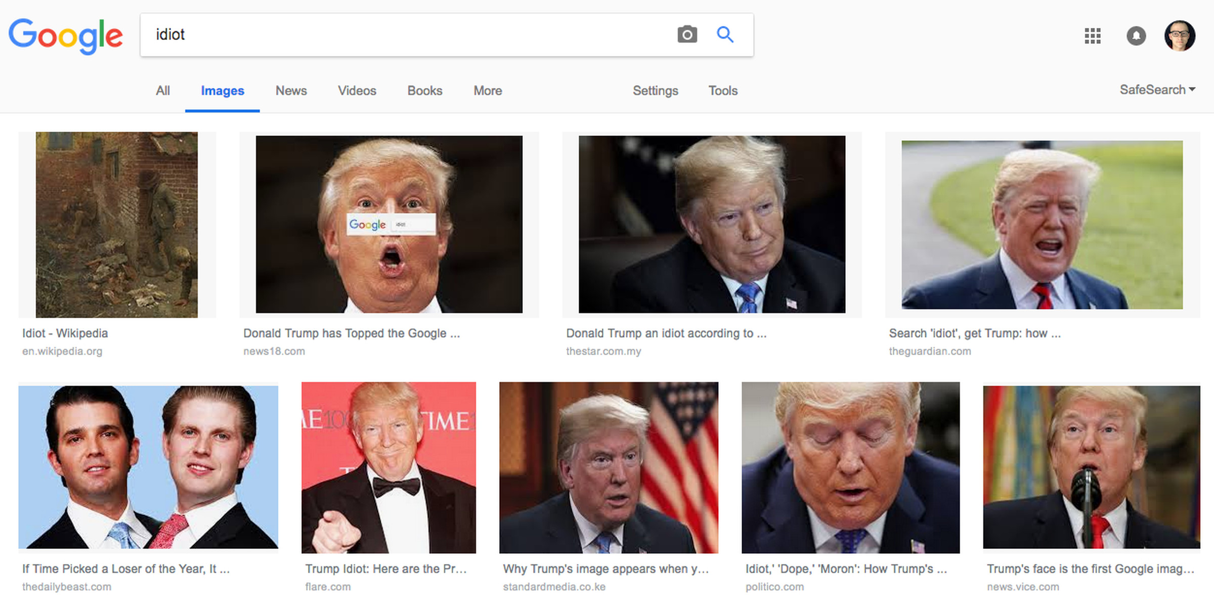 Results from a recent image search for “idiot.”