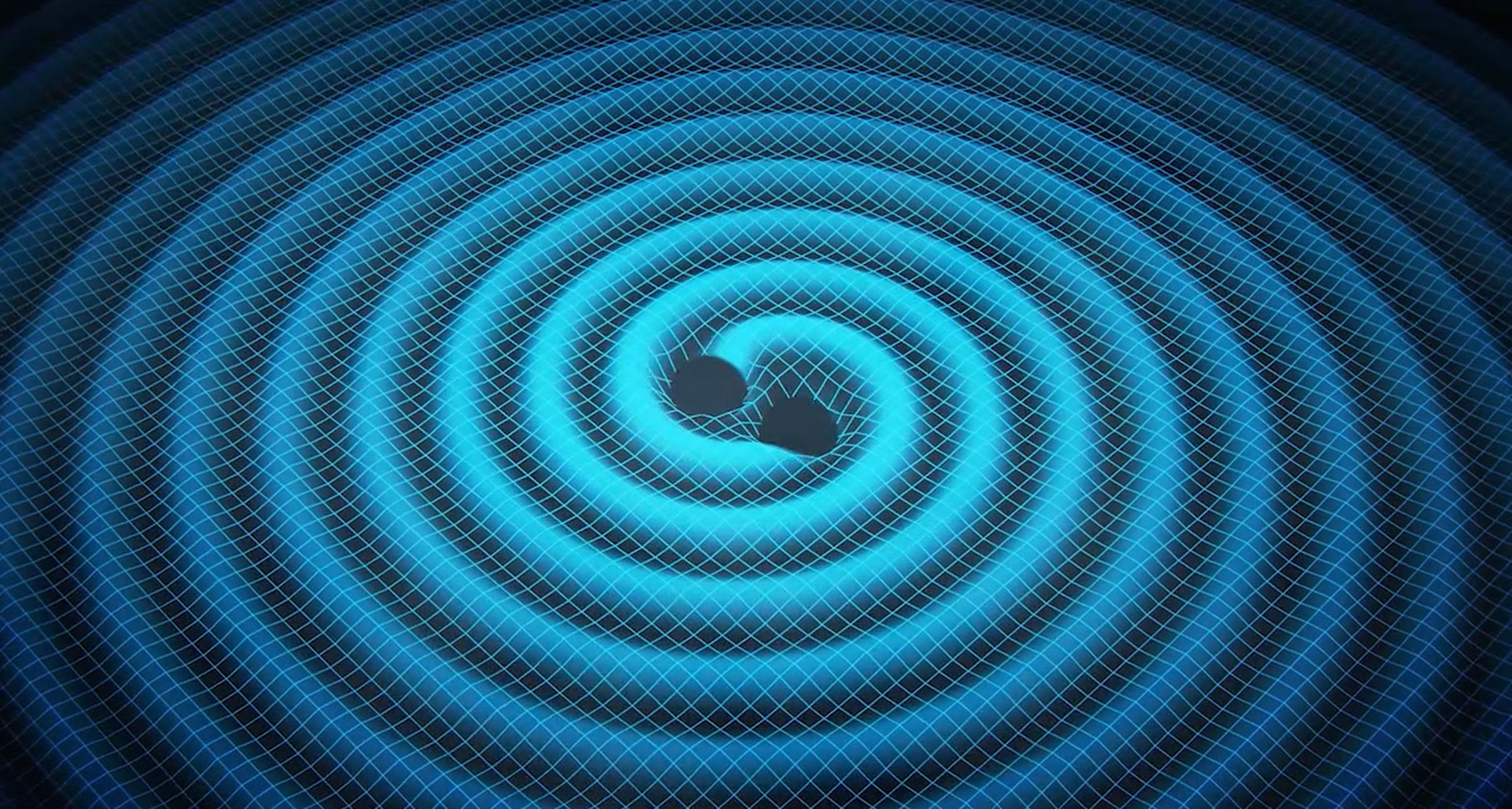 A rendering of the ripples created by black holes as they merge.