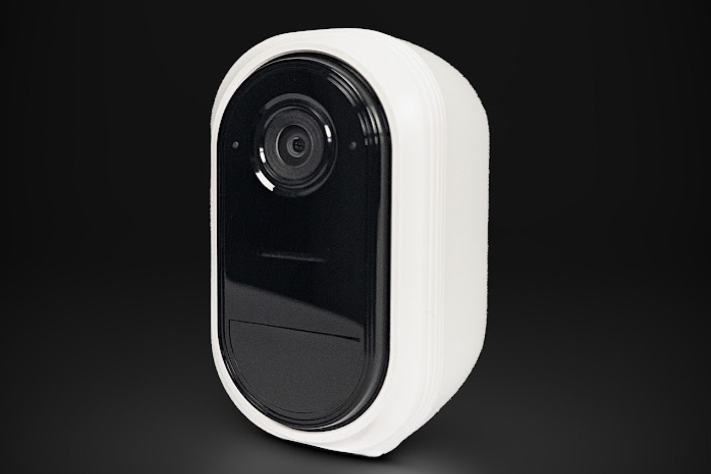 A picture of the Abode security camera against a black backdrop.