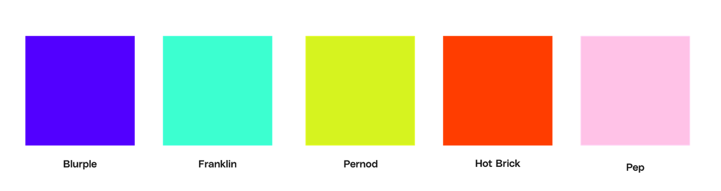 Five squares showing colors: purple, teal, yellow, red, and pink.