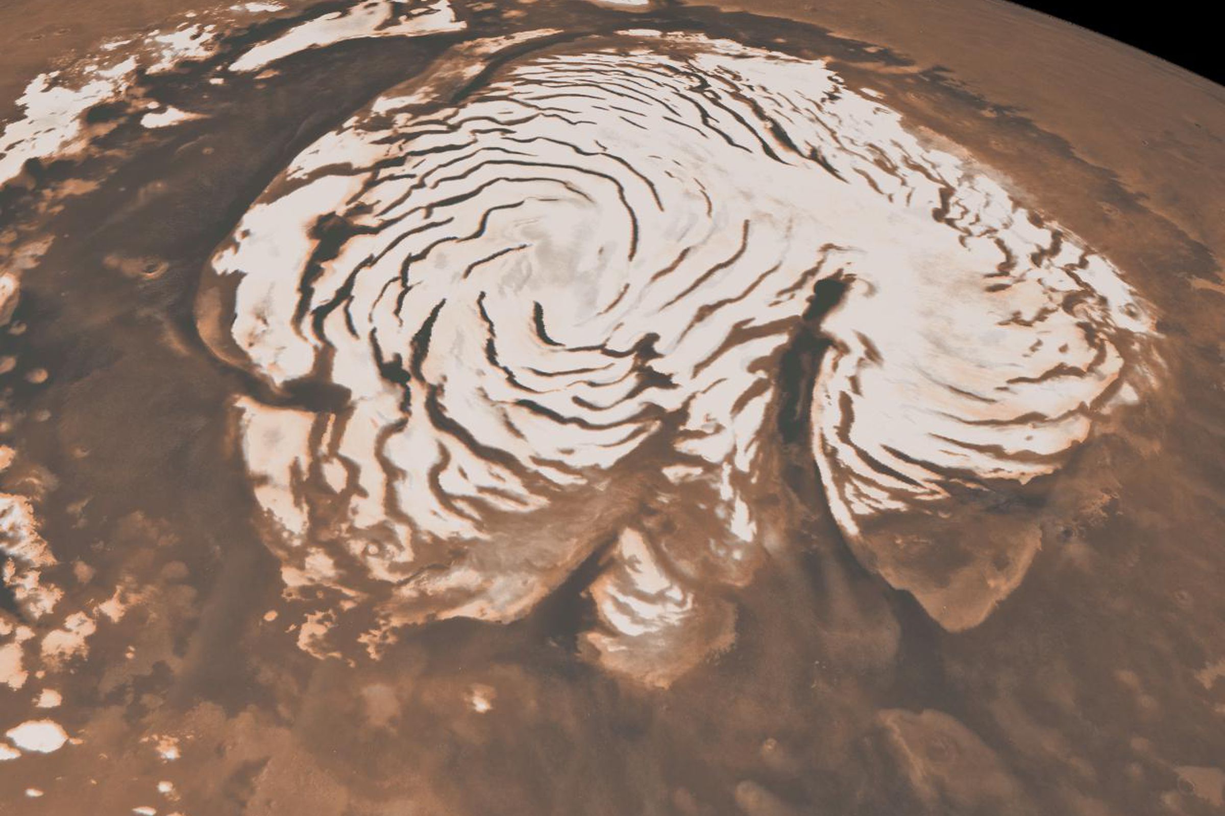 Mars’ northern pole, which consists of water and carbon dioxide snow.