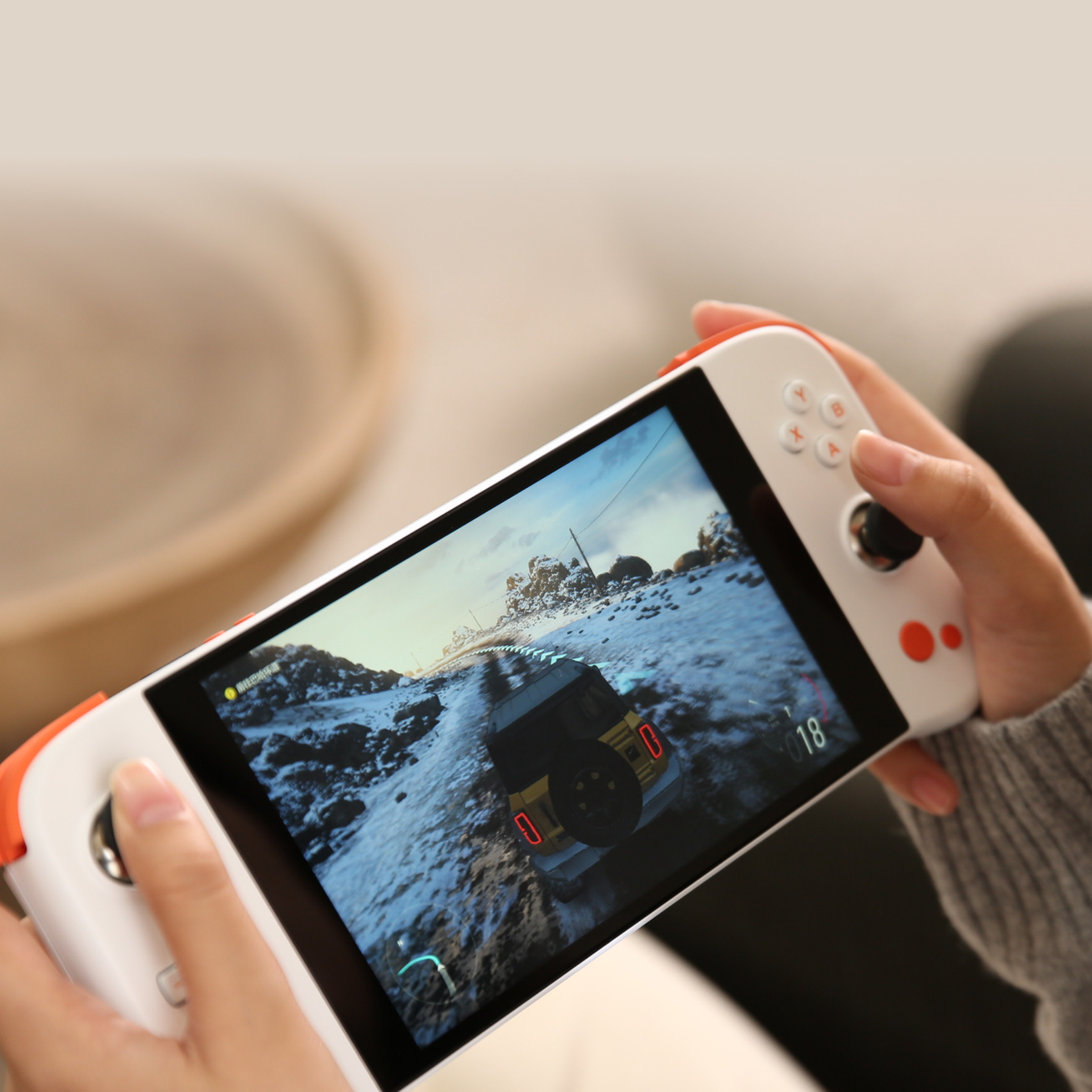 A photo of a person playing a game on the The Ayaneo Next Lite.