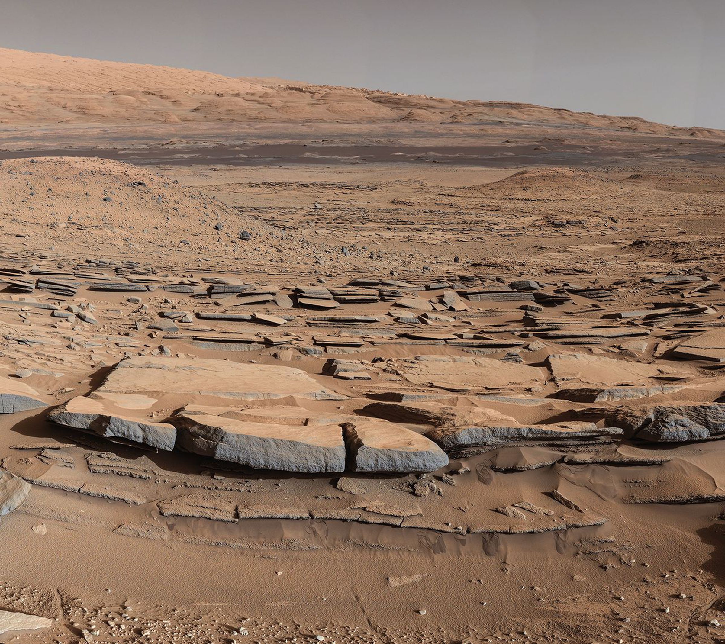 Sediment deposited into ancient lakes on Mars.
