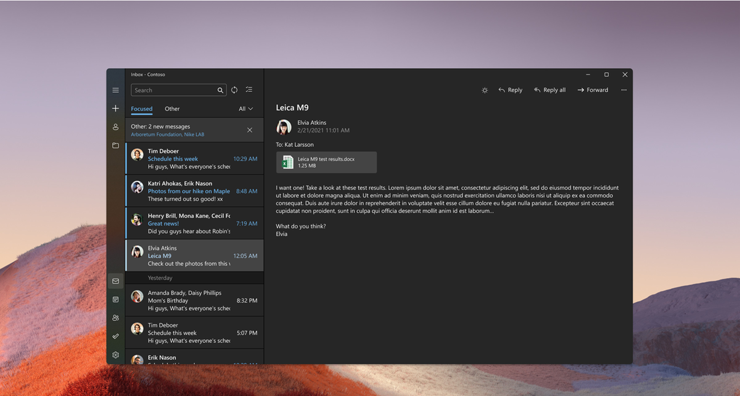 The updated Mail app for Windows 11.