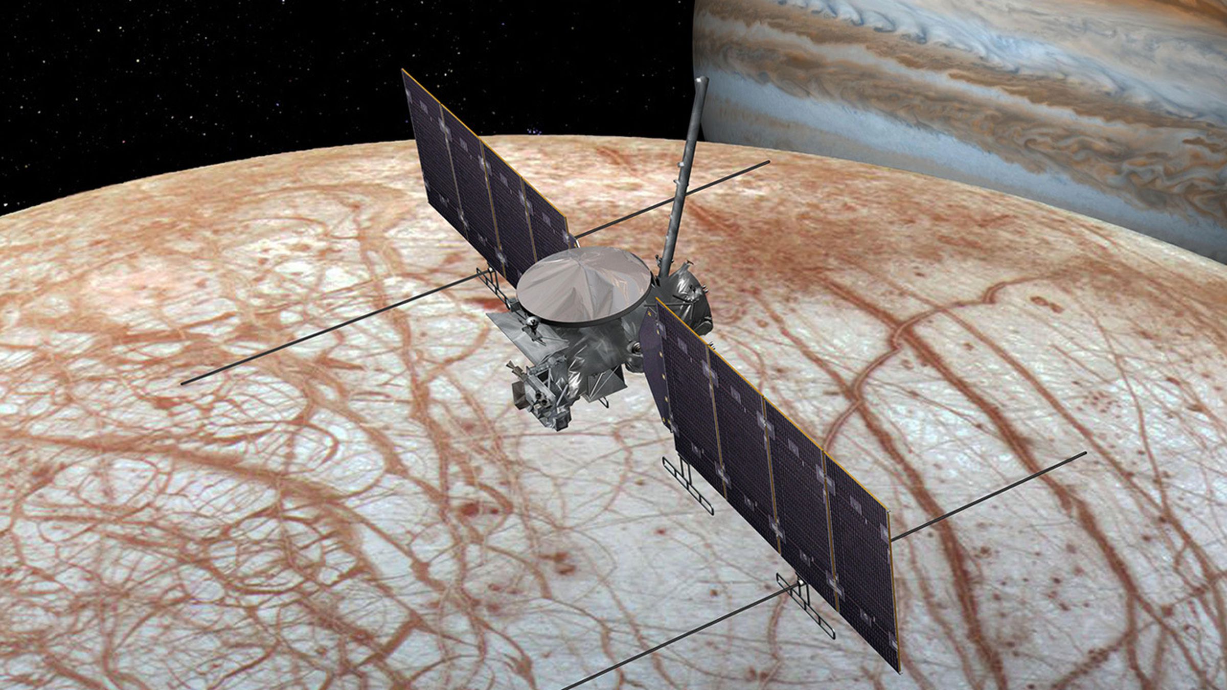 An artistic rendering of the Europa Clipper spacecraft